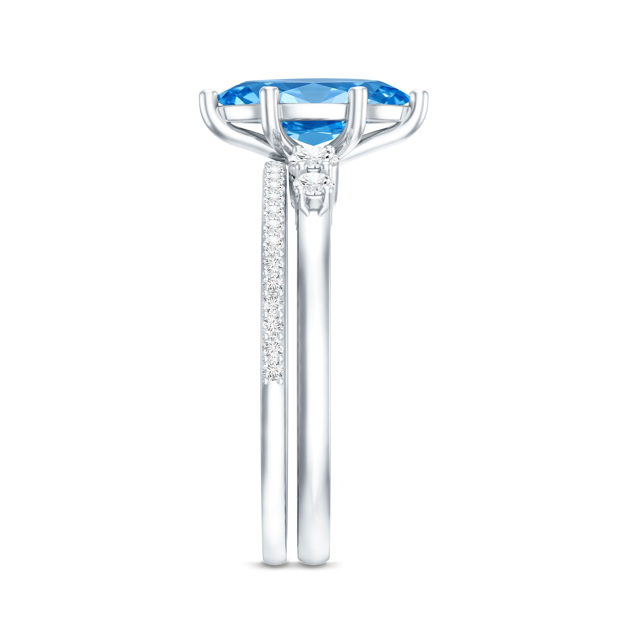 1 Carat Marquise Cut Lab Grown Blue Diamond Solitaire Wedding Ring Set with IGI Certificate Vivid Blue - VS1 - Rosec Jewels