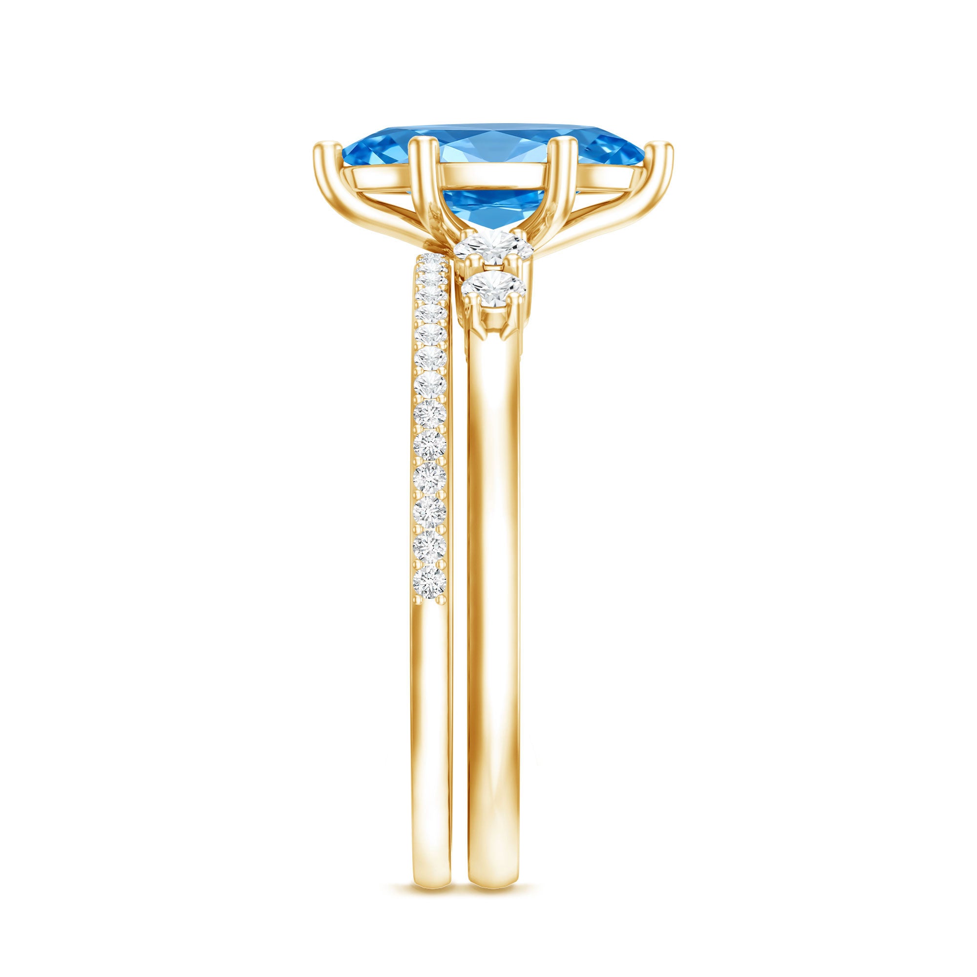 1 Carat Marquise Cut Lab Grown Blue Diamond Solitaire Wedding Ring Set with IGI Certificate Vivid Blue - VS1 - Rosec Jewels