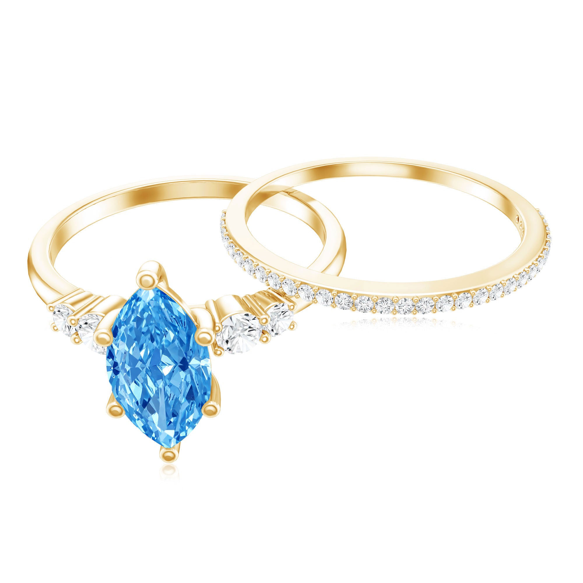 1 Carat Marquise Cut Lab Grown Blue Diamond Solitaire Wedding Ring Set with IGI Certificate Vivid Blue - VS1 - Rosec Jewels