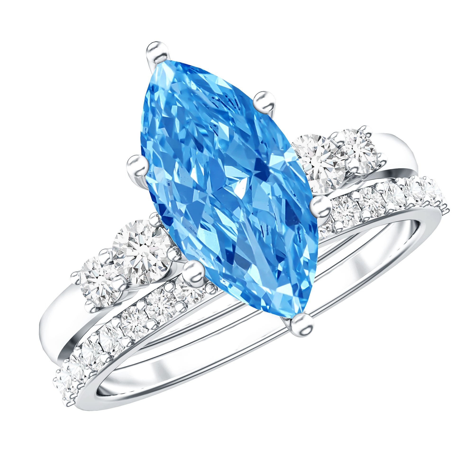 IGI Certified Lab Grown Blue Diamond Marquise Bridal Ring Set 2 Carat Vivid Blue - VS1 - Rosec Jewels