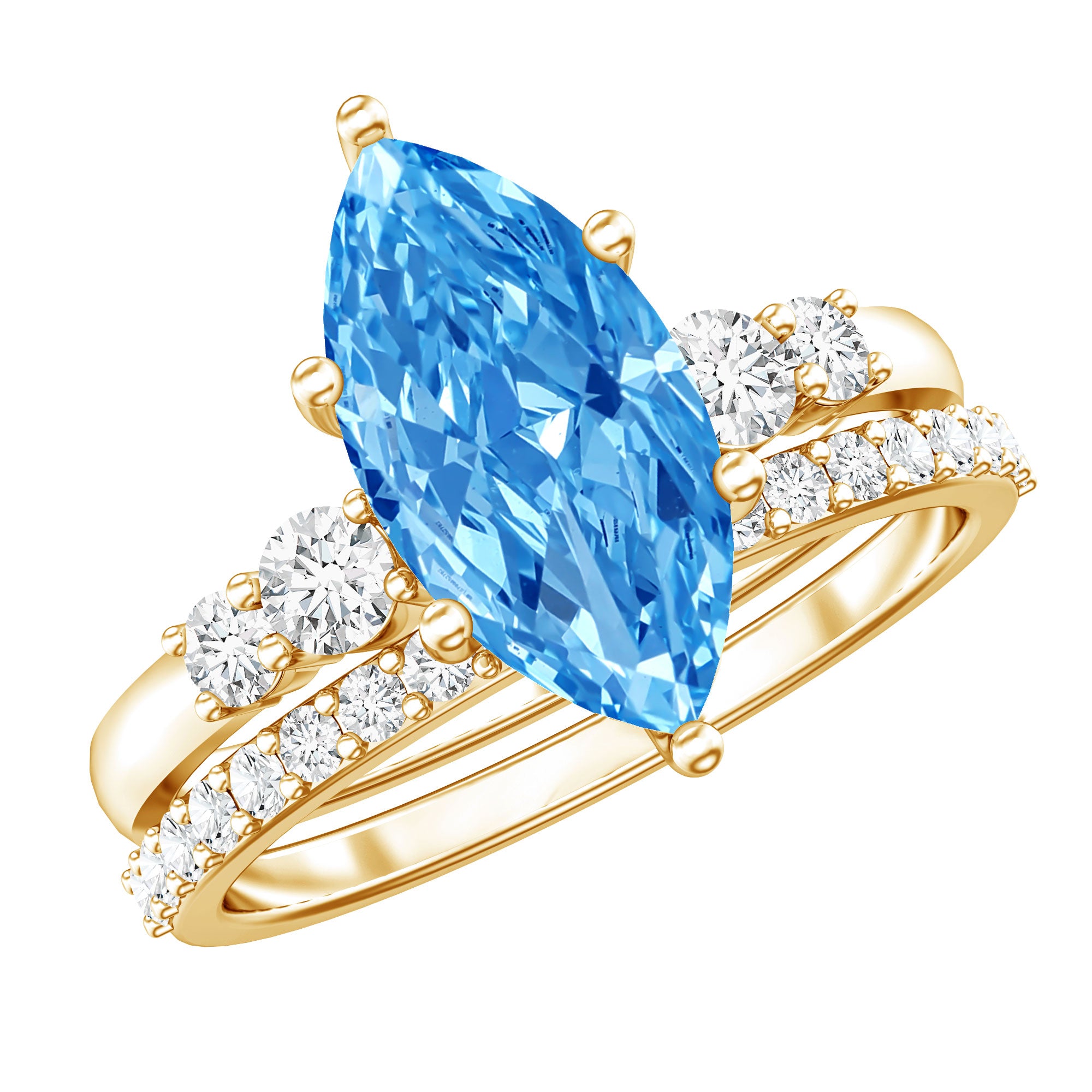 IGI Certified Lab Grown Blue Diamond Marquise Bridal Ring Set 2 Carat Vivid Blue - VS1 - Rosec Jewels