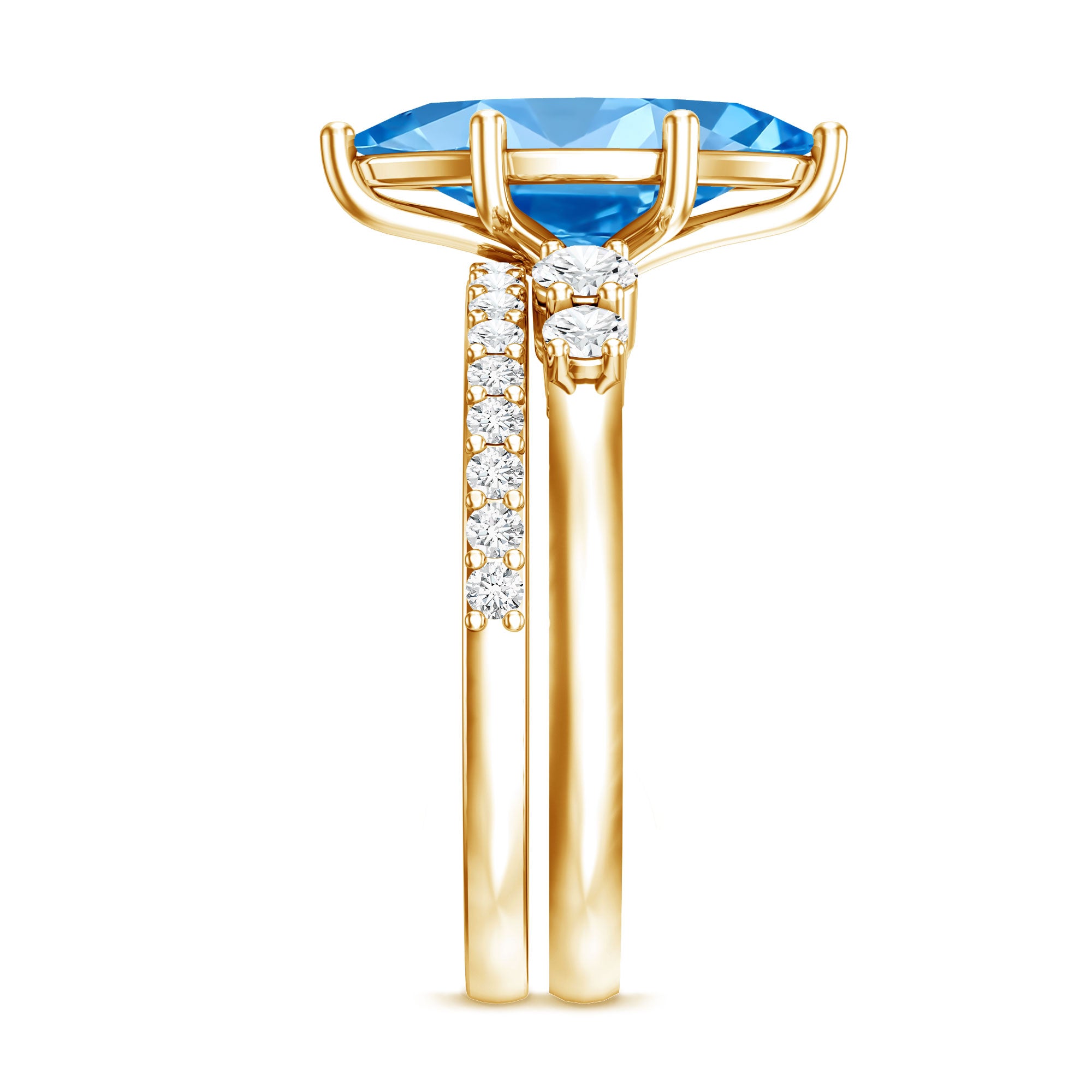 IGI Certified Lab Grown Blue Diamond Marquise Bridal Ring Set 2 Carat Vivid Blue - VS1 - Rosec Jewels