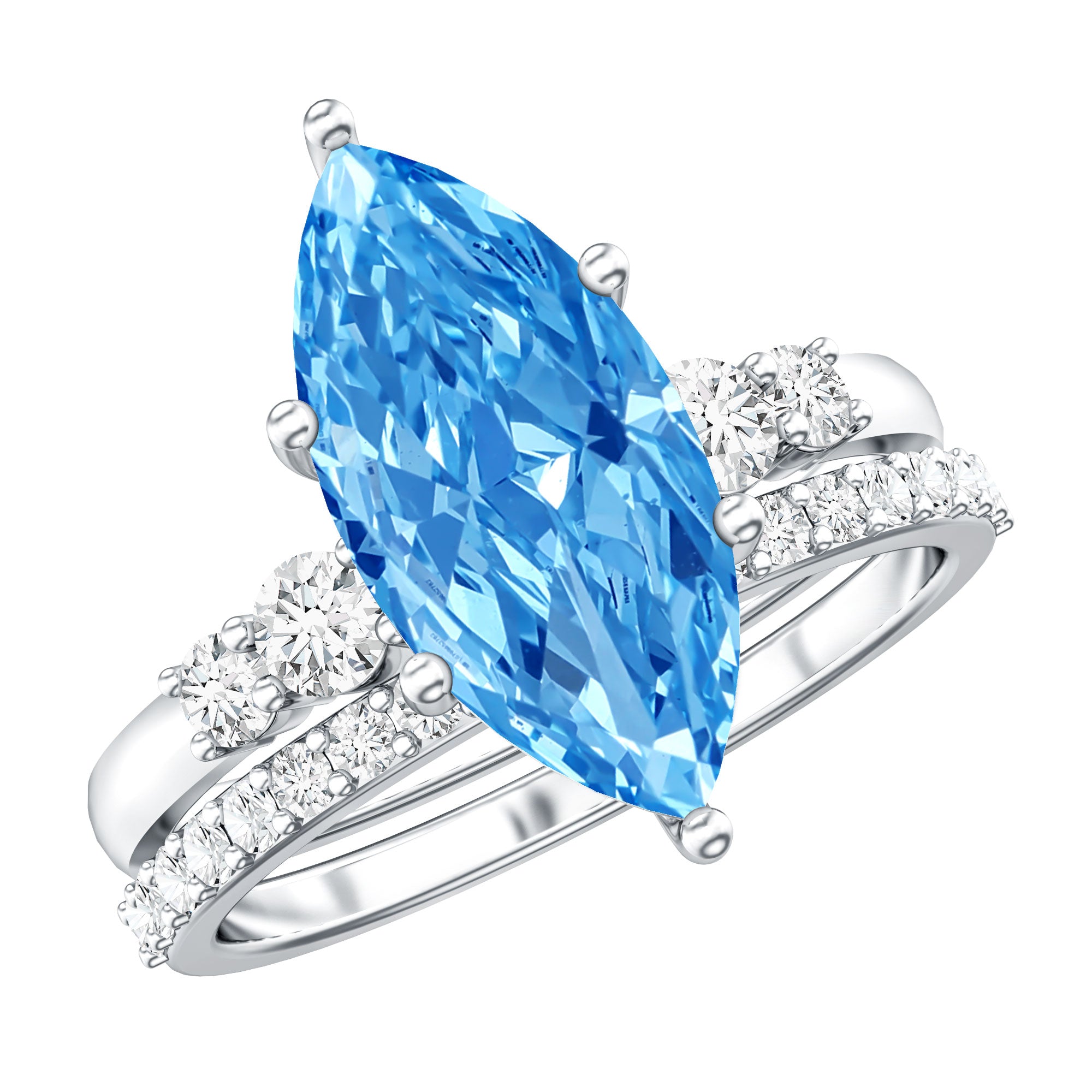 IGI Certified Marquise Cut Lab Grown 3 Carat Blue Diamond Engagement Ring with Enhancer Vivid Blue - VS1 - Rosec Jewels