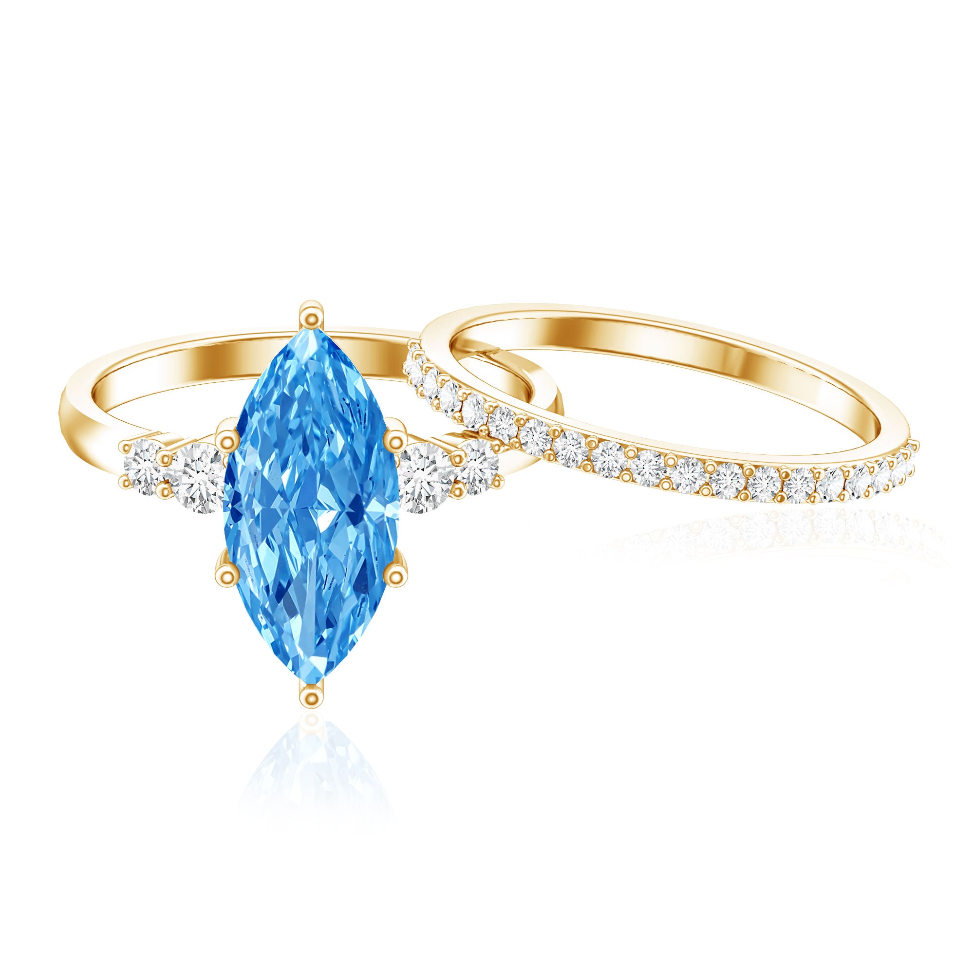 IGI Certified Marquise Cut Lab Grown 3 Carat Blue Diamond Engagement Ring with Enhancer Vivid Blue - VS1 - Rosec Jewels