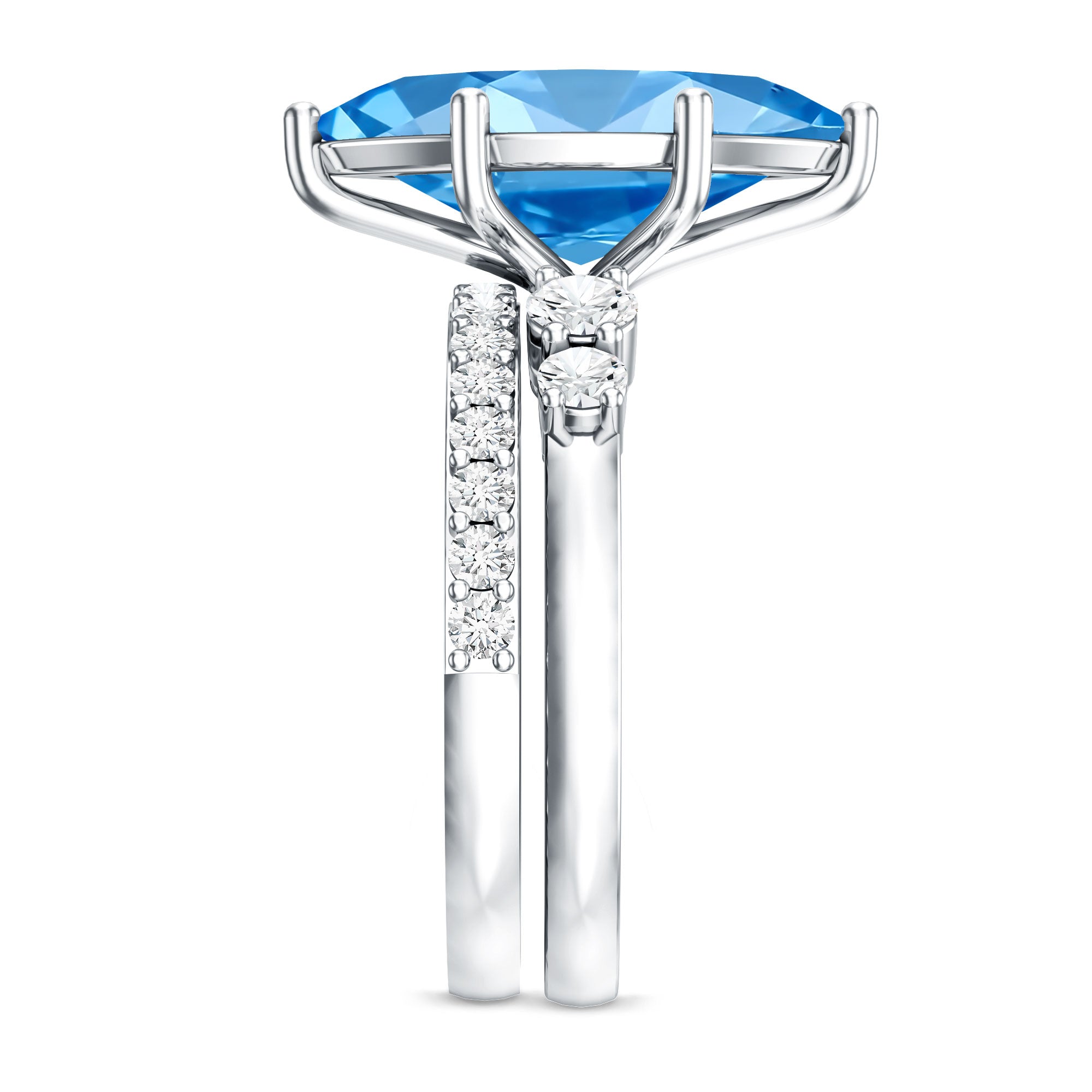 Huge 4 Carat Lab Grown Blue Diamond Solitaire Bridal Ring Set with IGI Certificate Vivid Blue - VS1 - Rosec Jewels