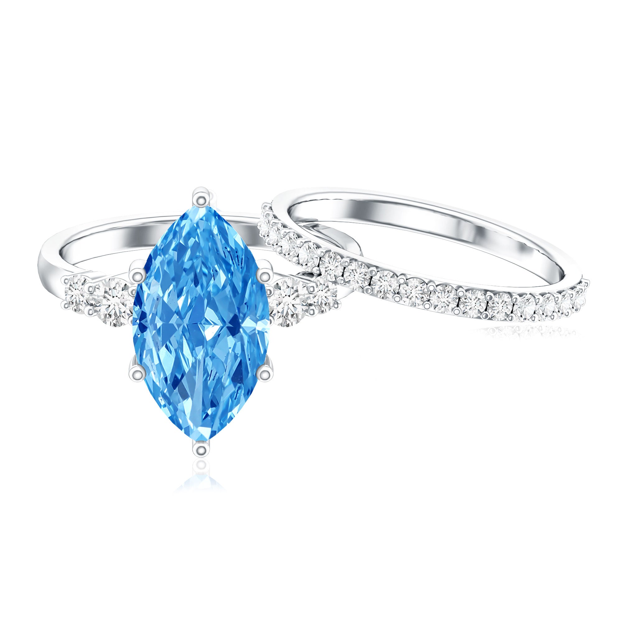 Huge 4 Carat Lab Grown Blue Diamond Solitaire Bridal Ring Set with IGI Certificate Vivid Blue - VS1 - Rosec Jewels