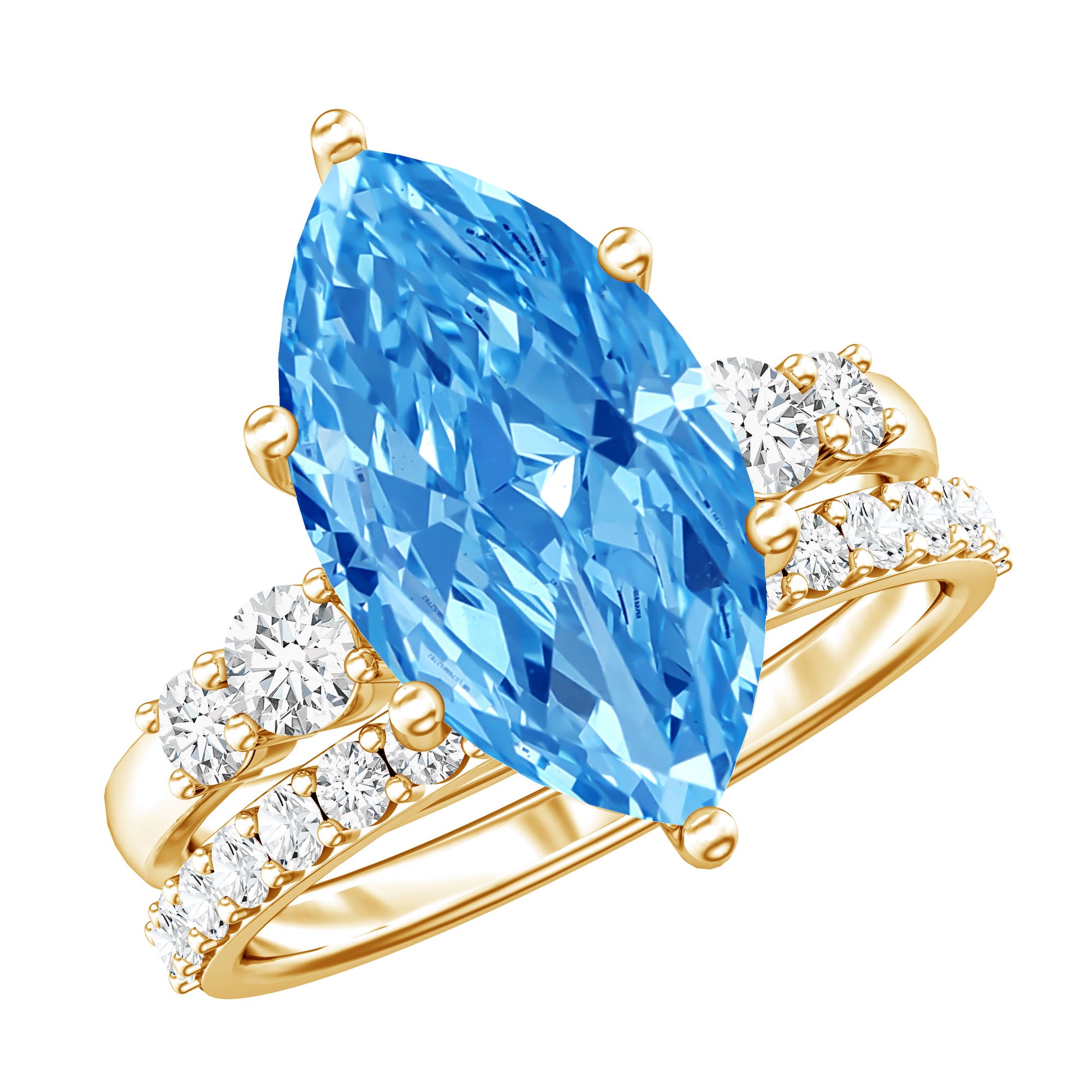 Huge 4 Carat Lab Grown Blue Diamond Solitaire Bridal Ring Set with IGI Certificate Vivid Blue - VS1 - Rosec Jewels