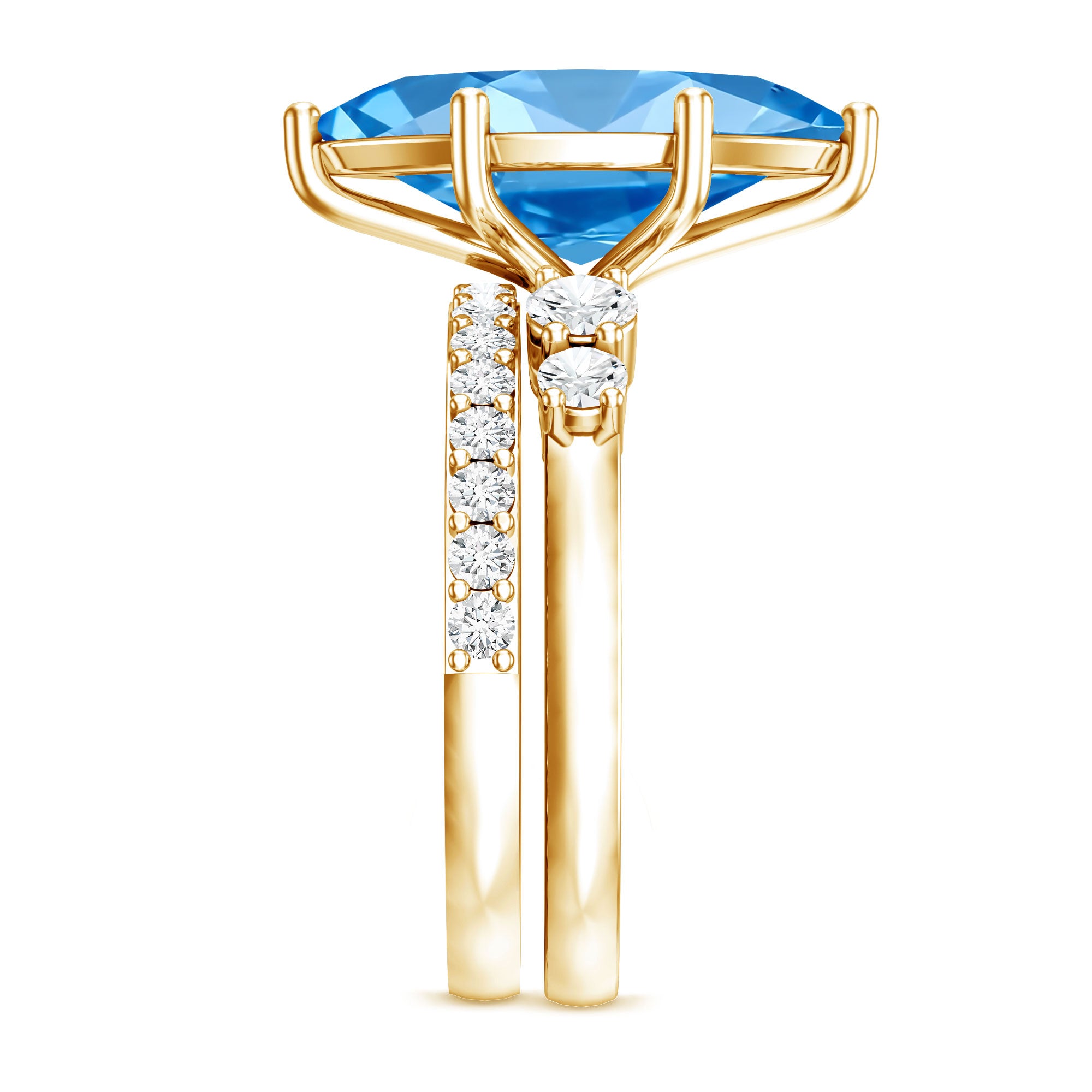 Huge 4 Carat Lab Grown Blue Diamond Solitaire Bridal Ring Set with IGI Certificate Vivid Blue - VS1 - Rosec Jewels