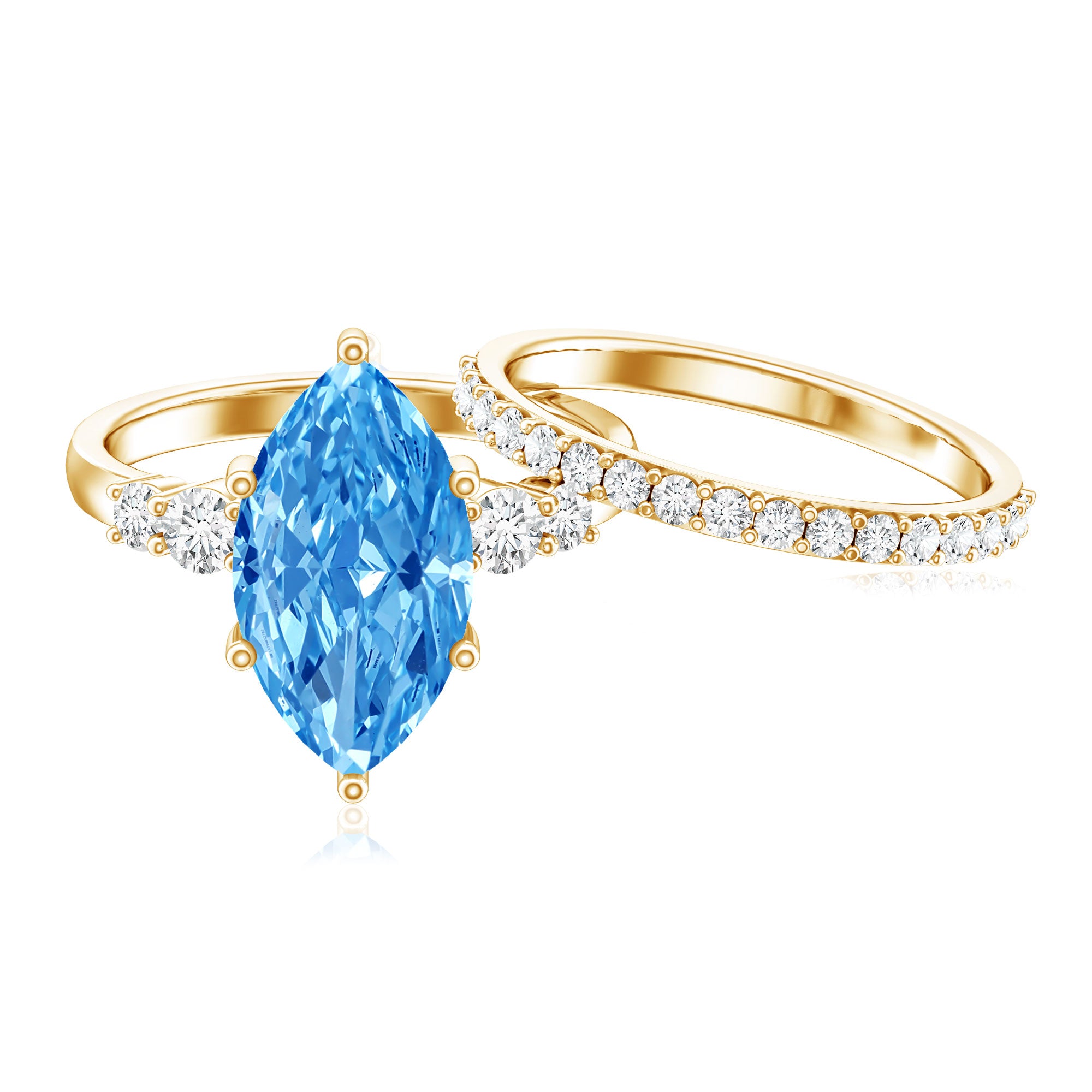 Huge 4 Carat Lab Grown Blue Diamond Solitaire Bridal Ring Set with IGI Certificate Vivid Blue - VS1 - Rosec Jewels