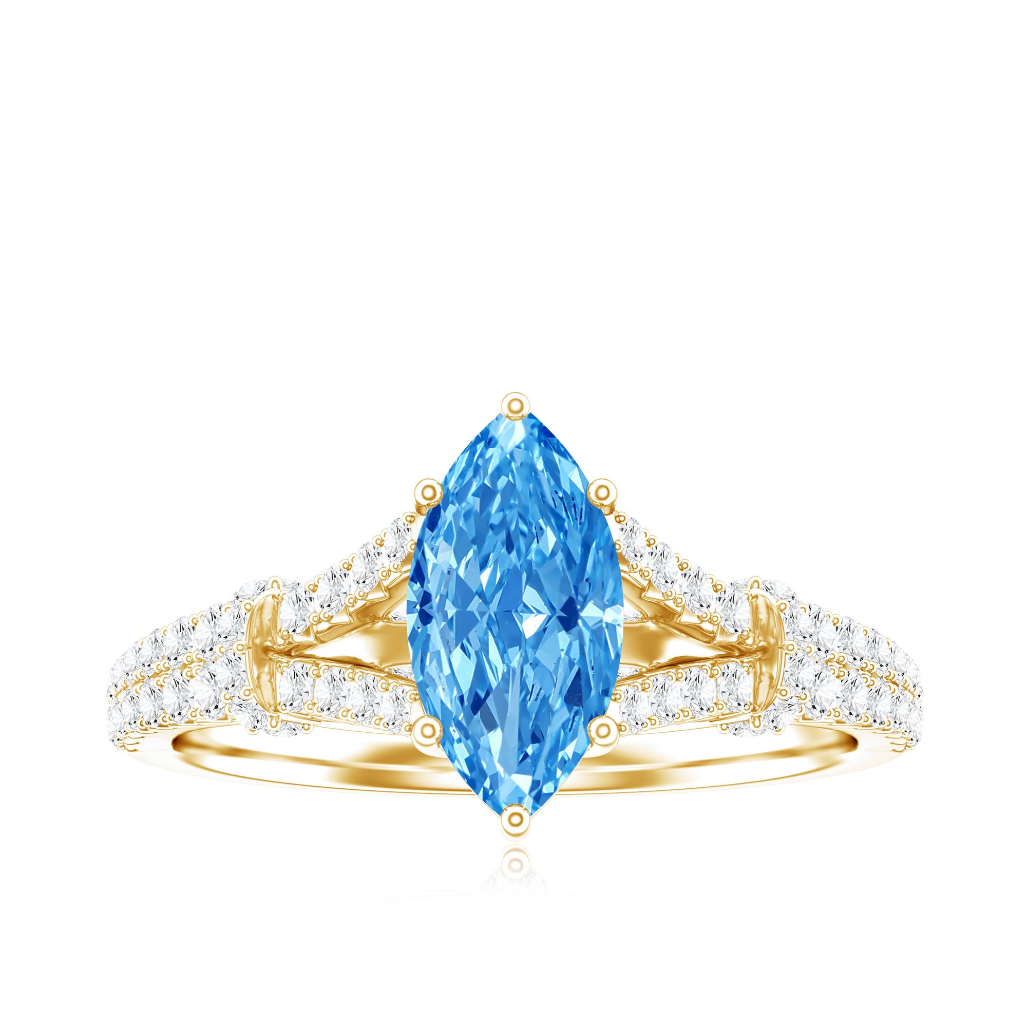 IGI Certified 1 Carat Lab Grown Blue Diamond Engagement Ring with Split Shank Vivid Blue - VS1 - Rosec Jewels