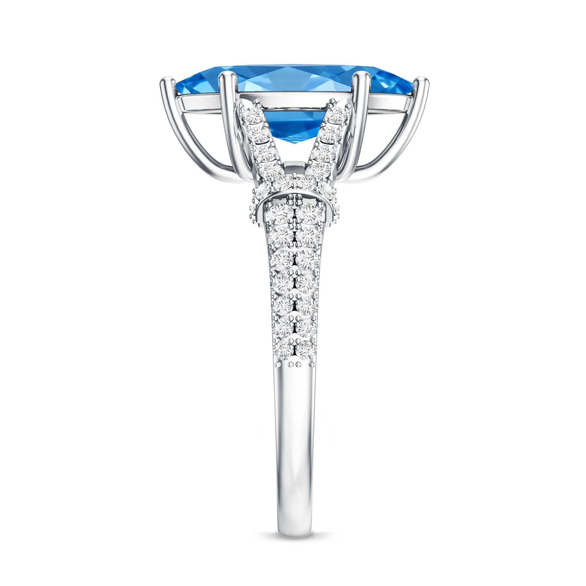 IGI Certified Marquise Cut Lab Grown Blue Diamond 2 Carat Engagement Ring with Split Shank Vivid Blue - VS1 - Rosec Jewels
