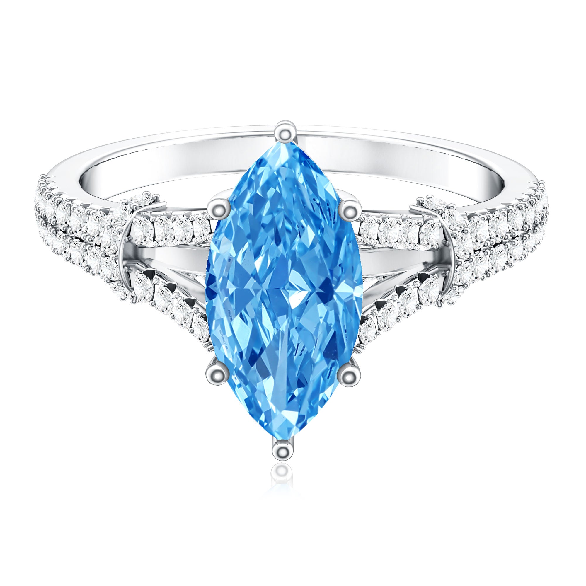 IGI Certified Marquise Cut Lab Grown Blue Diamond 2 Carat Engagement Ring with Split Shank Vivid Blue - VS1 - Rosec Jewels