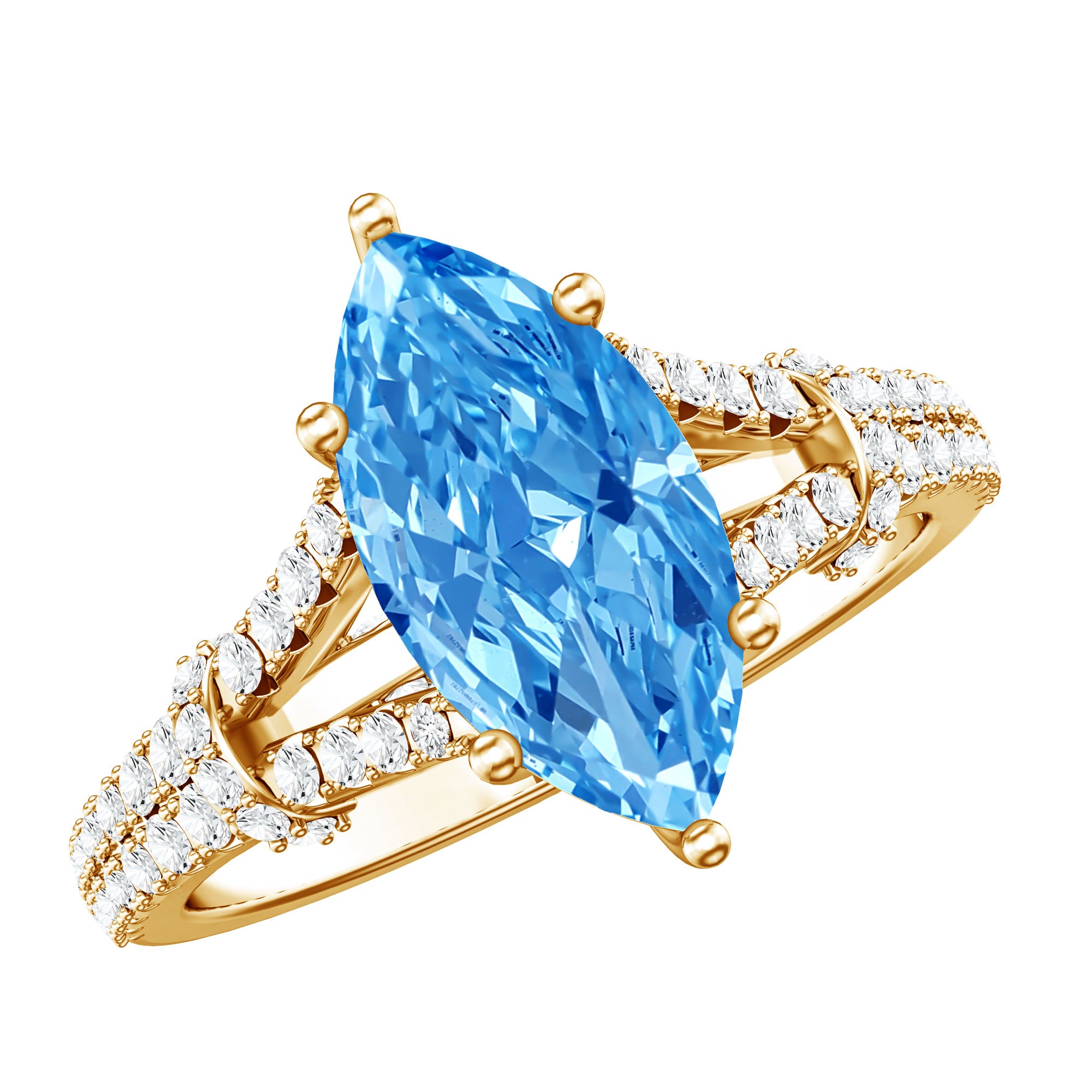 IGI Certified Marquise Cut Lab Grown Blue Diamond 2 Carat Engagement Ring with Split Shank Vivid Blue - VS1 - Rosec Jewels