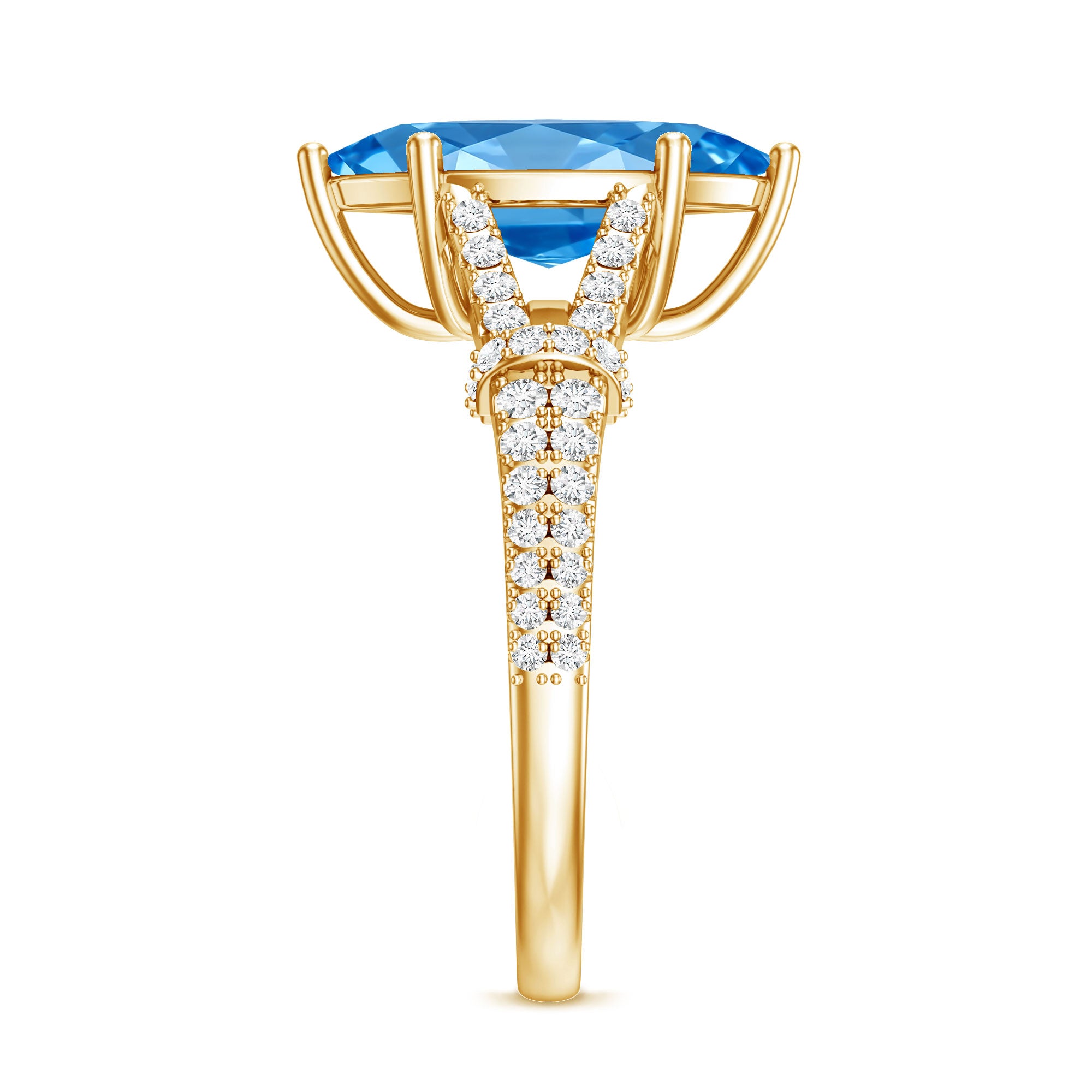 IGI Certified Marquise Cut Lab Grown Blue Diamond 2 Carat Engagement Ring with Split Shank Vivid Blue - VS1 - Rosec Jewels