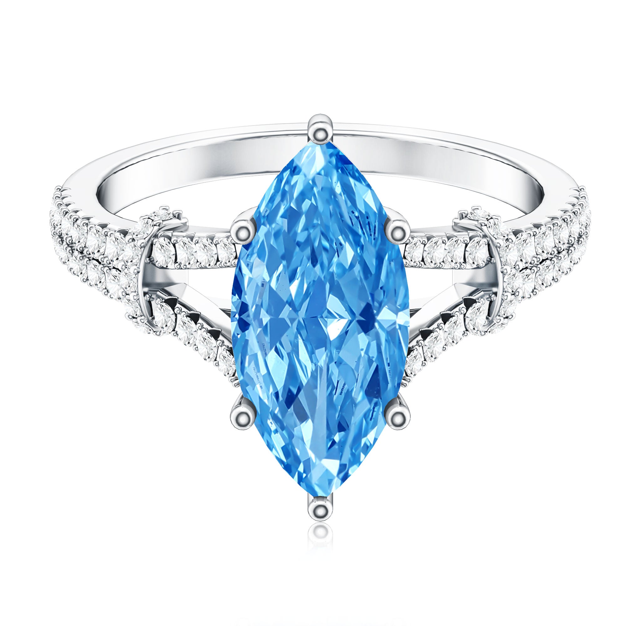 Rosec Jewels-IGI Certified 3 Carat Blue Lab Grown Diamond Marquise Engagement Ring with Split Shank