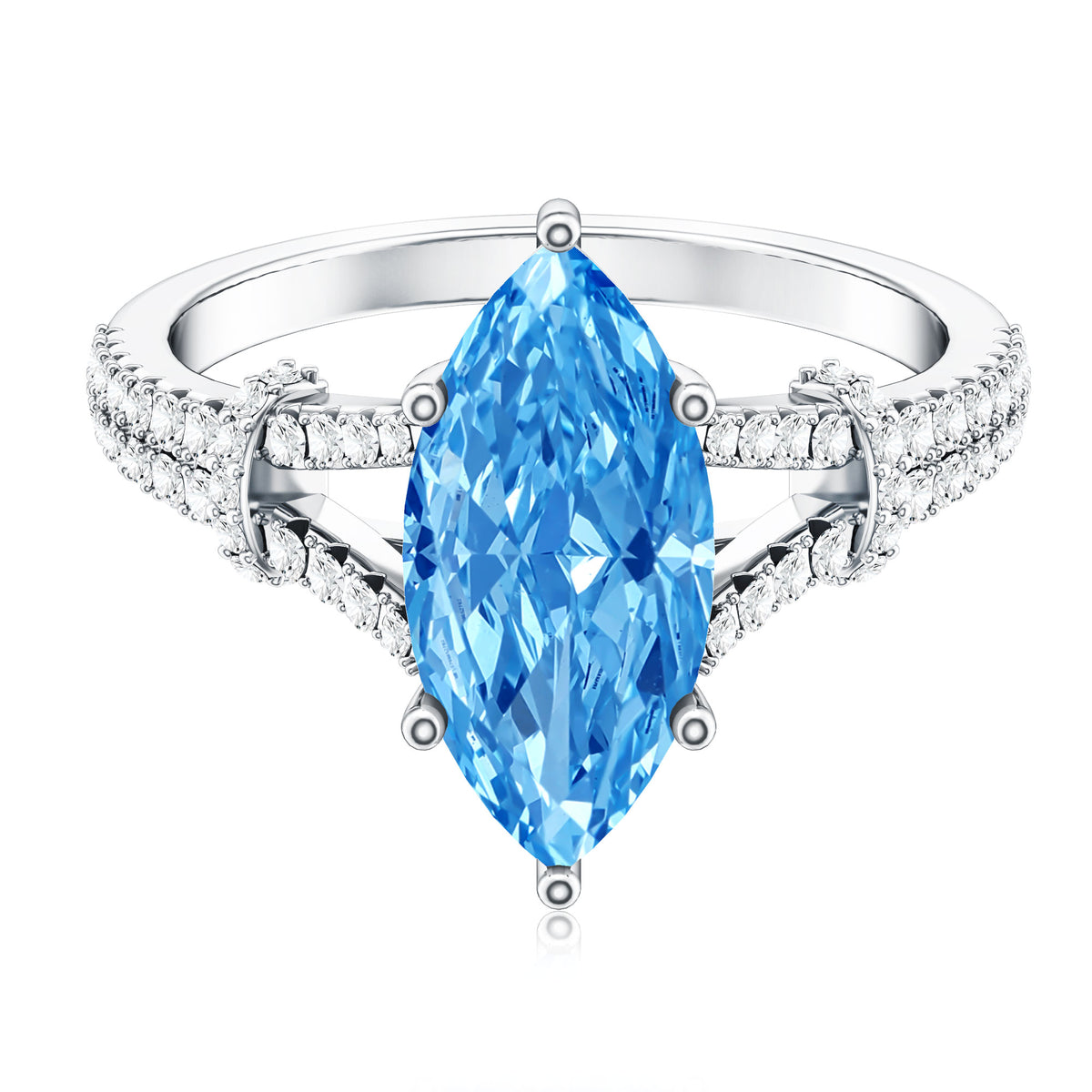 IGI Certified 3 Carat Blue Lab Grown Diamond Marquise Engagement Ring with Split Shank Vivid Blue - VS1 - Rosec Jewels
