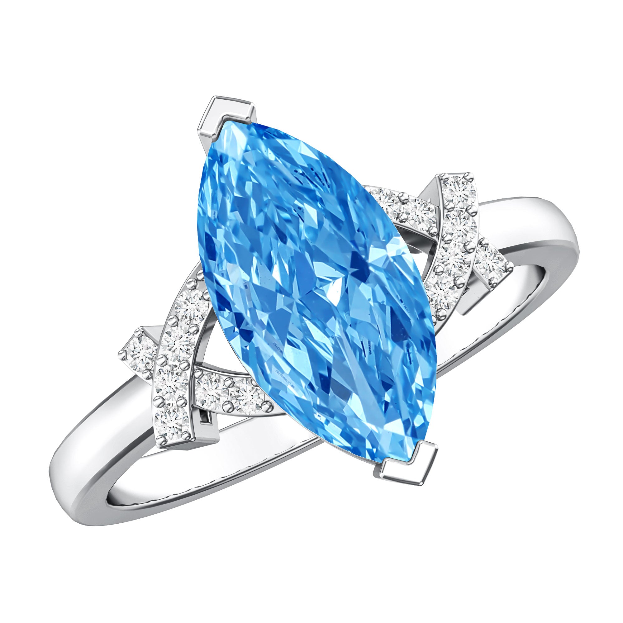 2 Carat Solitaire Lab Grown Blue Diamond Marquise Engagement Ring IGI Certified Vivid Blue - VS1 - Rosec Jewels