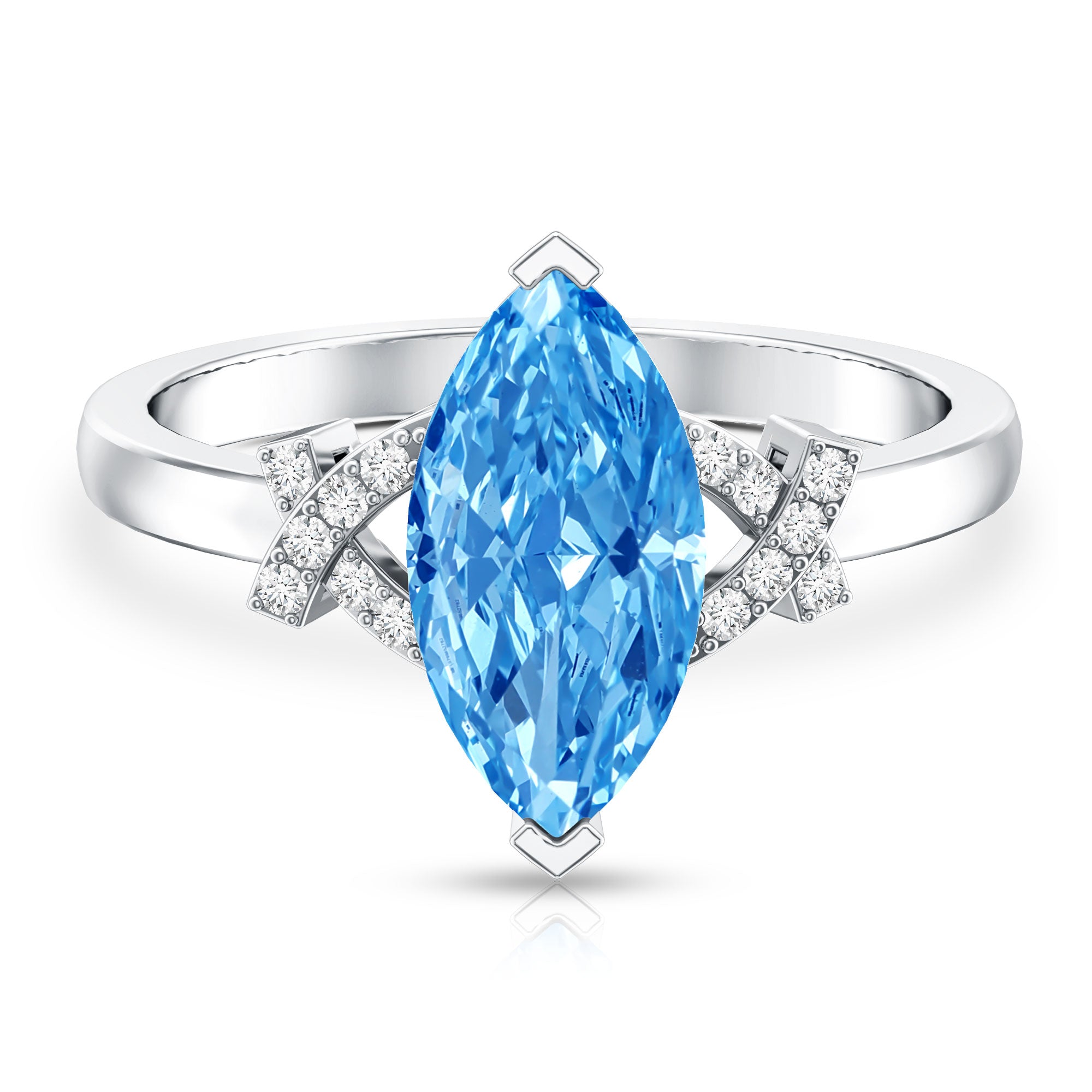 2 Carat Solitaire Lab Grown Blue Diamond Marquise Engagement Ring IGI Certified Vivid Blue - VS1 - Rosec Jewels