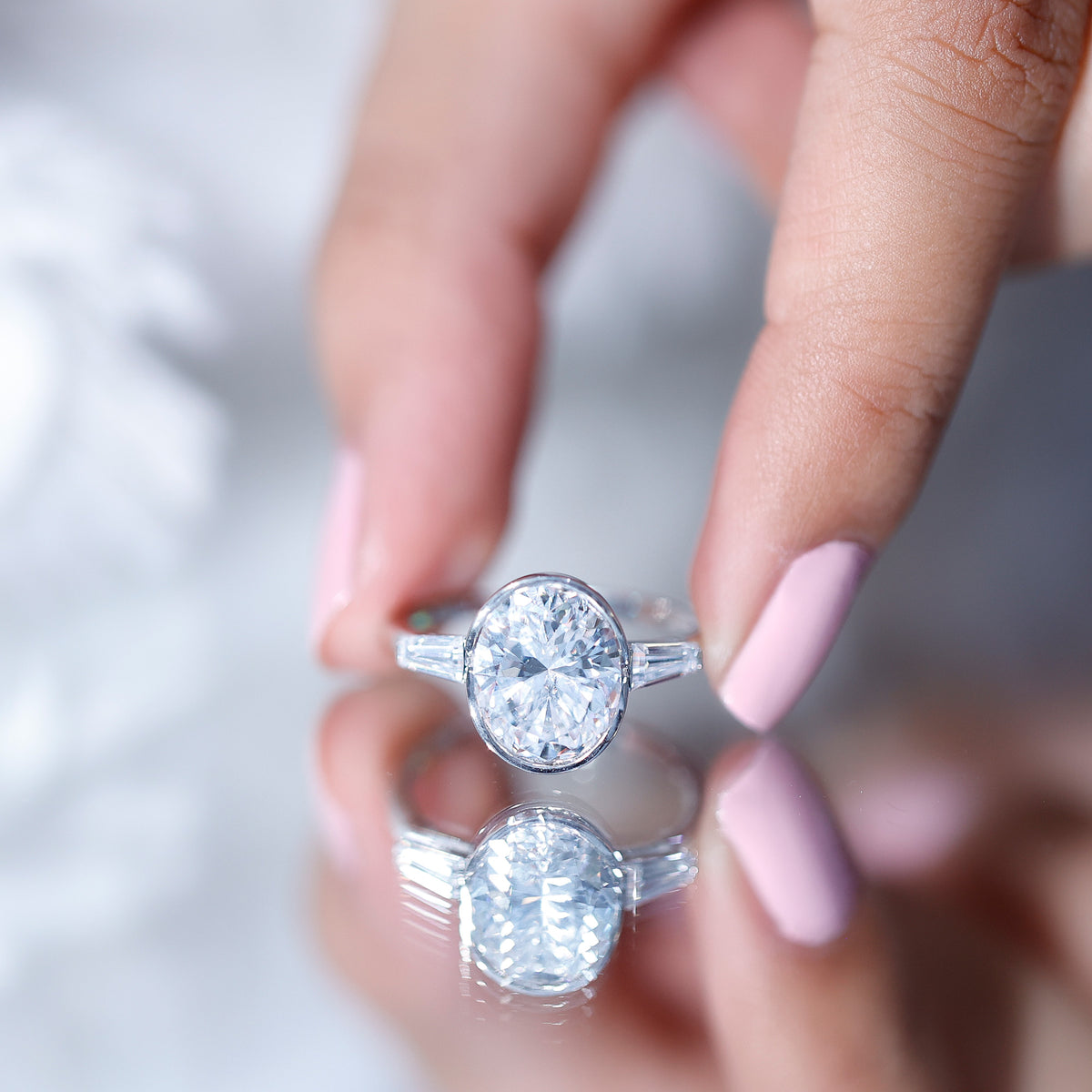 IGI Certified 3 Carat Solitaire Lab Grown Diamond Oblong Engagement Ring Lab - ( E-VS1 ) - Rosec Jewels