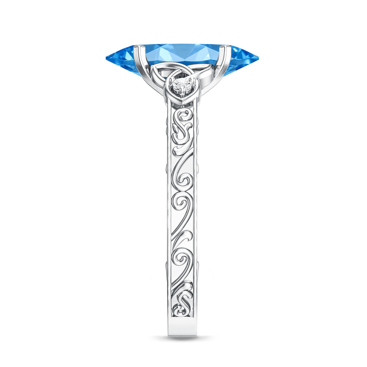 Vintage Inspired 2 Carat Marquise Lab Grown Blue Diamond Celtic Engagement Ring IGI Certified Vivid Blue - VS1 - Rosec Jewels