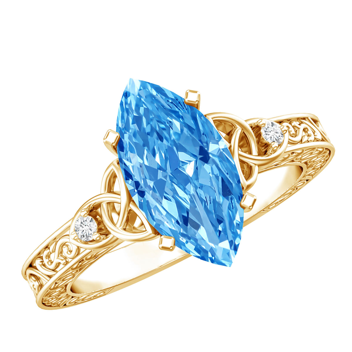 Vintage Inspired 2 Carat Marquise Lab Grown Blue Diamond Celtic Engagement Ring IGI Certified Vivid Blue - VS1 - Rosec Jewels