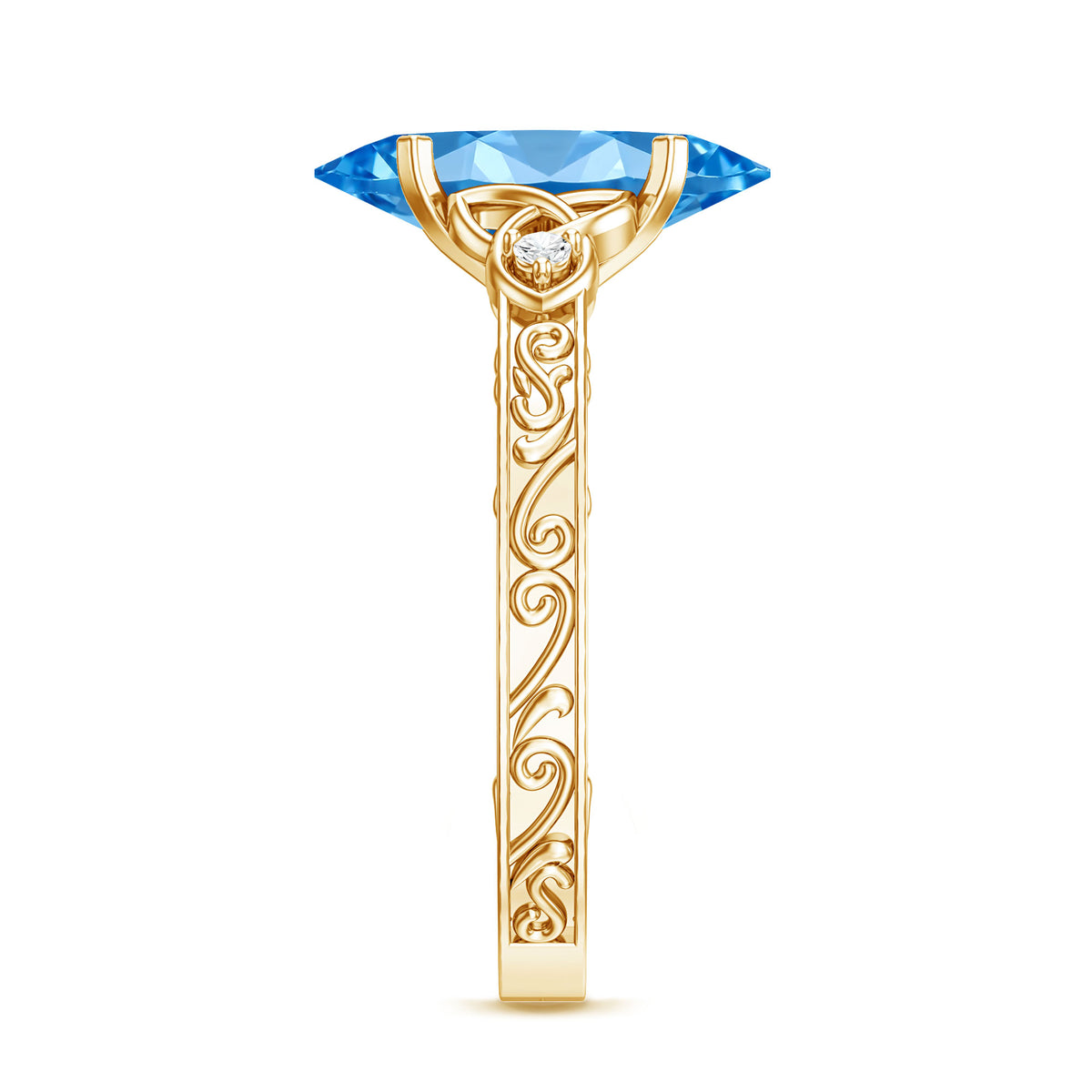 Vintage Inspired 2 Carat Marquise Lab Grown Blue Diamond Celtic Engagement Ring IGI Certified Vivid Blue - VS1 - Rosec Jewels
