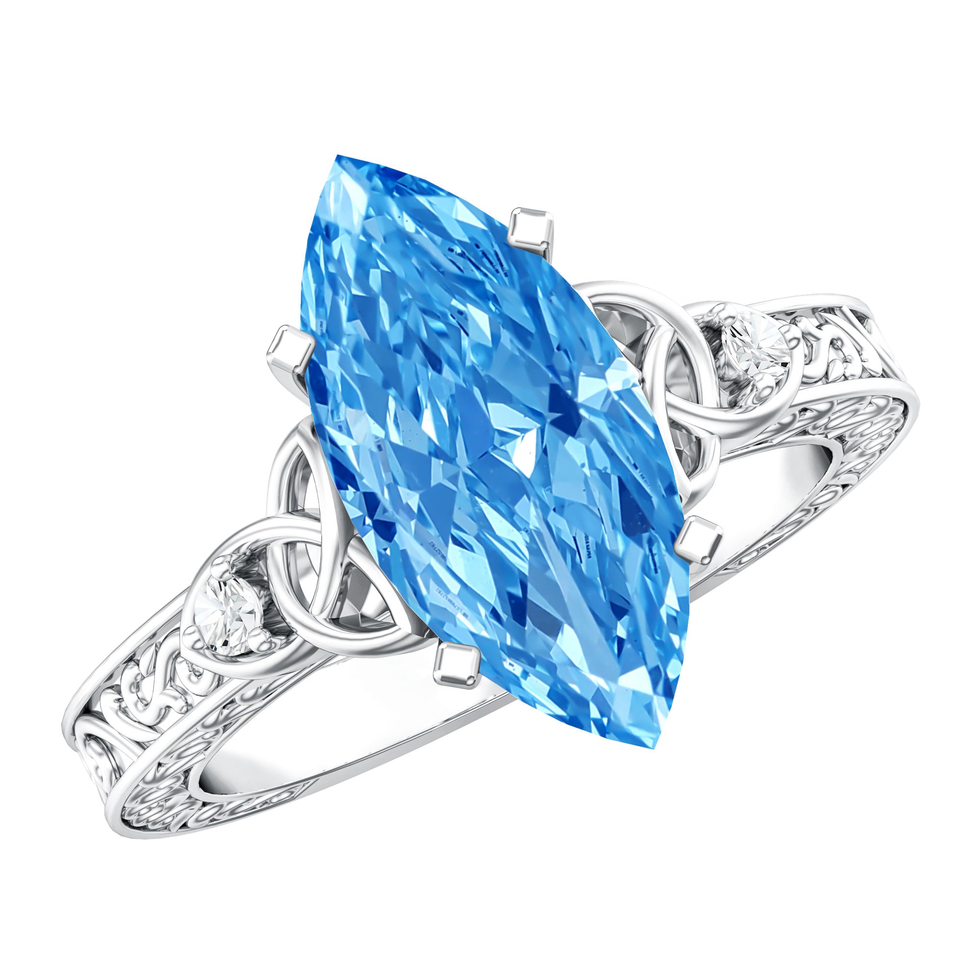 IGI Certified Vintage Celtic Engagement Ring with 3 Carat Marquise Lab Grown Blue Diamond Vivid Blue - VS1 - Rosec Jewels