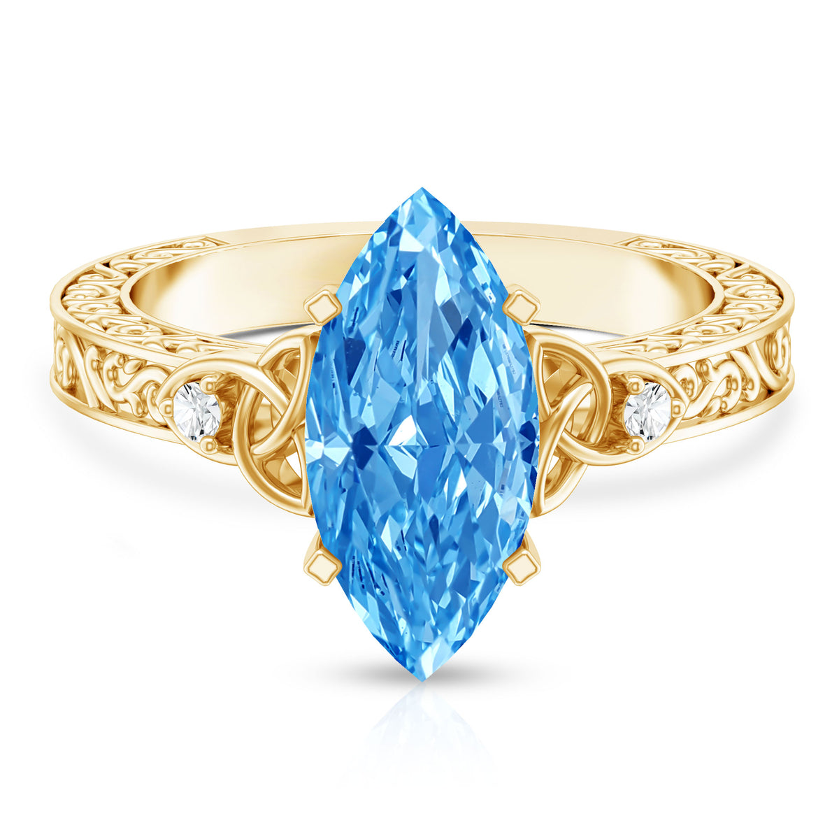 IGI Certified Vintage Celtic Engagement Ring with 3 Carat Marquise Lab Grown Blue Diamond Vivid Blue - VS1 - Rosec Jewels