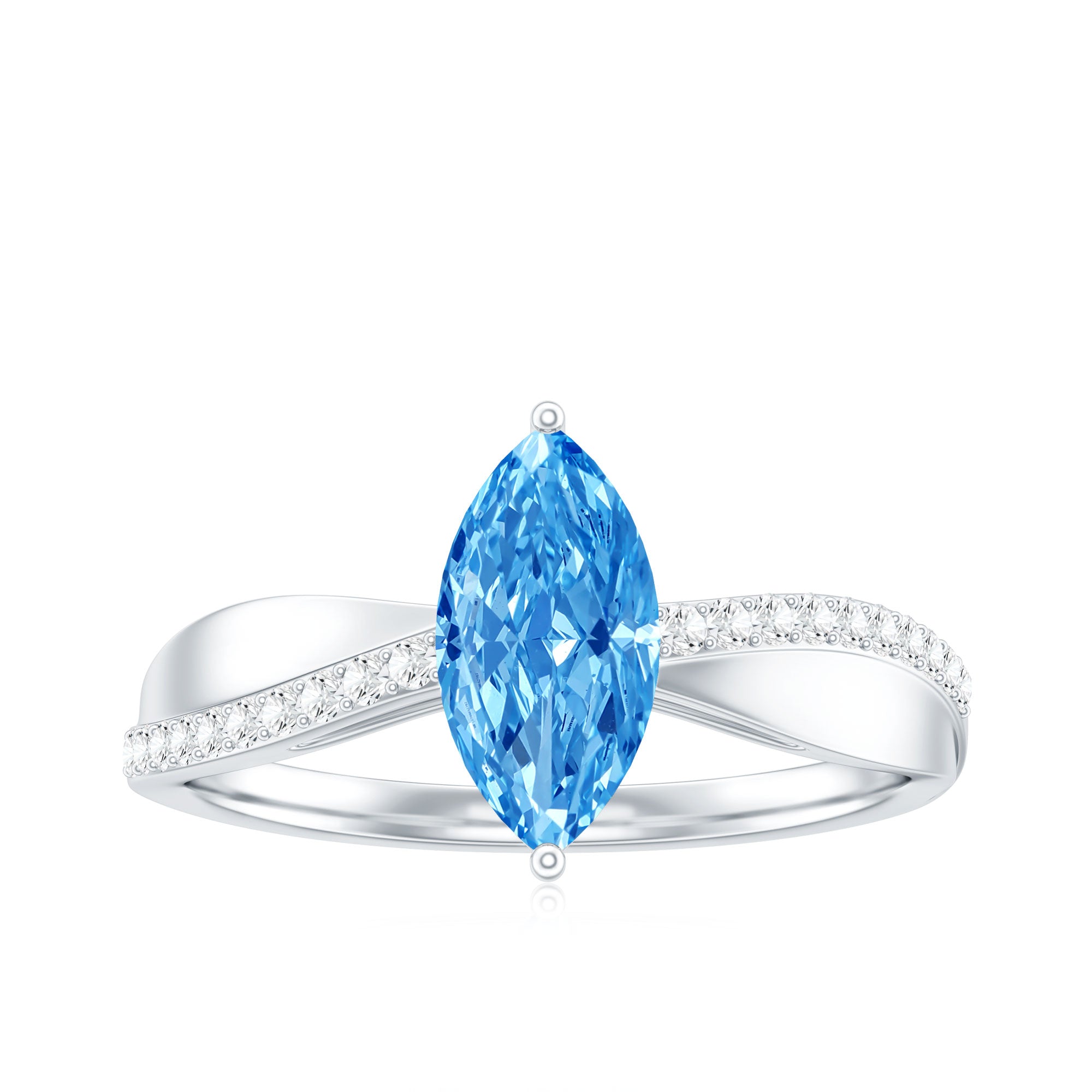 IGI Certified 1 Carat Lab Grown Blue Diamond Marquise Engagement Ring for Women Vivid Blue - VS1 - Rosec Jewels