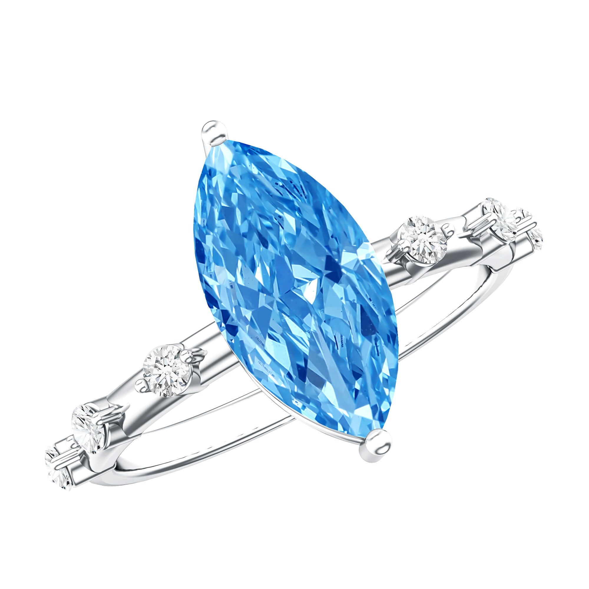 Lab Grown 2 Carat Blue Diamond Marquise Cut Engagement Ring with IGI Certificate Vivid Blue - VS1 - Rosec Jewels