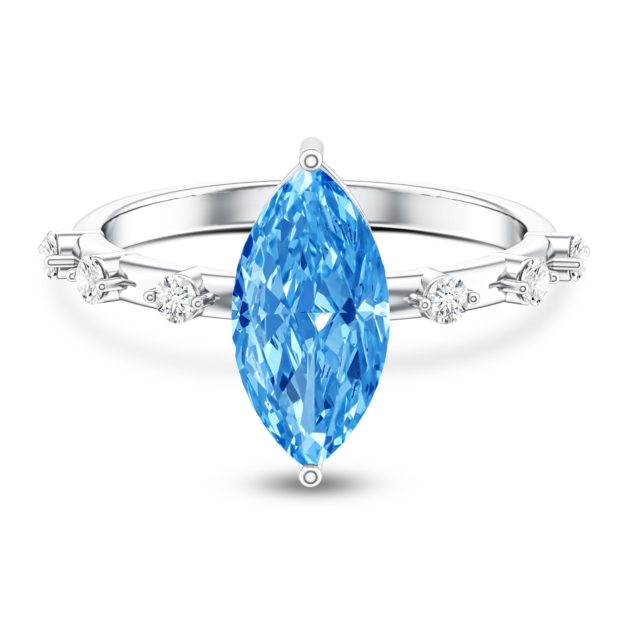 Lab Grown 2 Carat Blue Diamond Marquise Cut Engagement Ring with IGI Certificate Vivid Blue - VS1 - Rosec Jewels