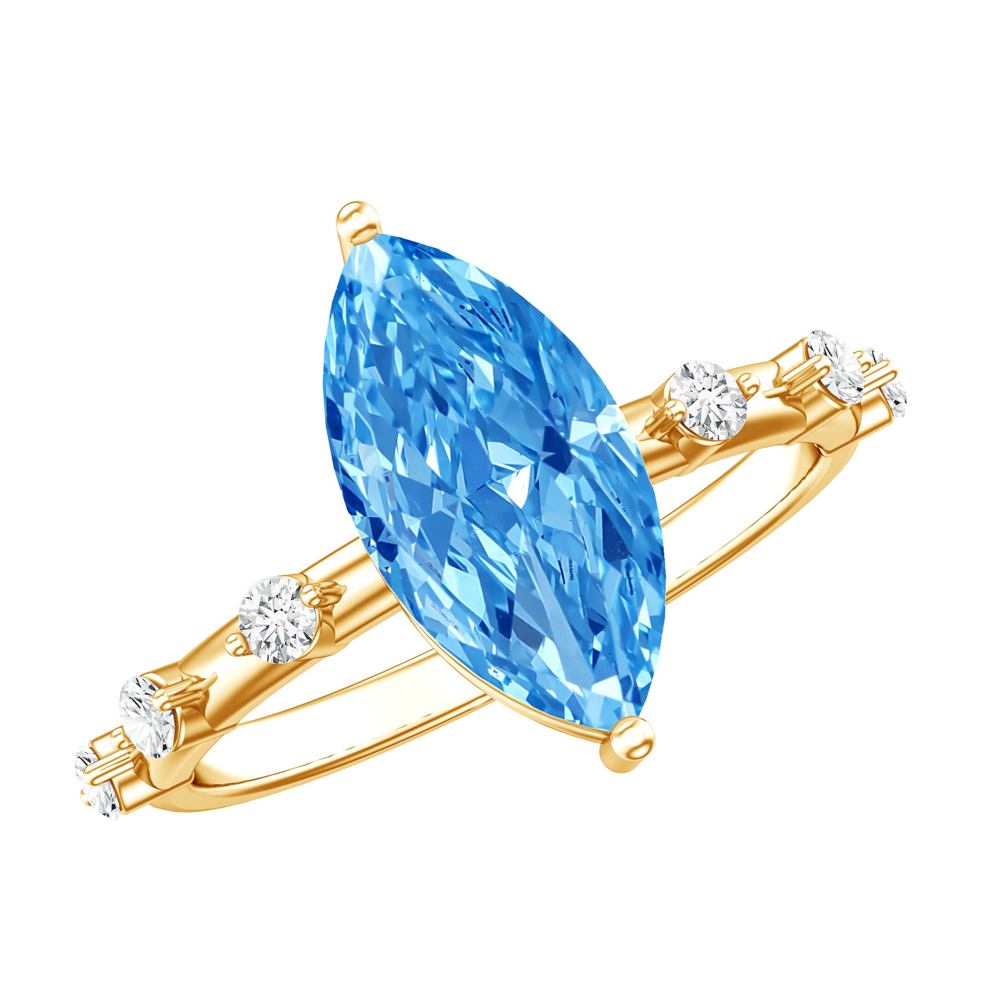Lab Grown 2 Carat Blue Diamond Marquise Cut Engagement Ring with IGI Certificate Vivid Blue - VS1 - Rosec Jewels