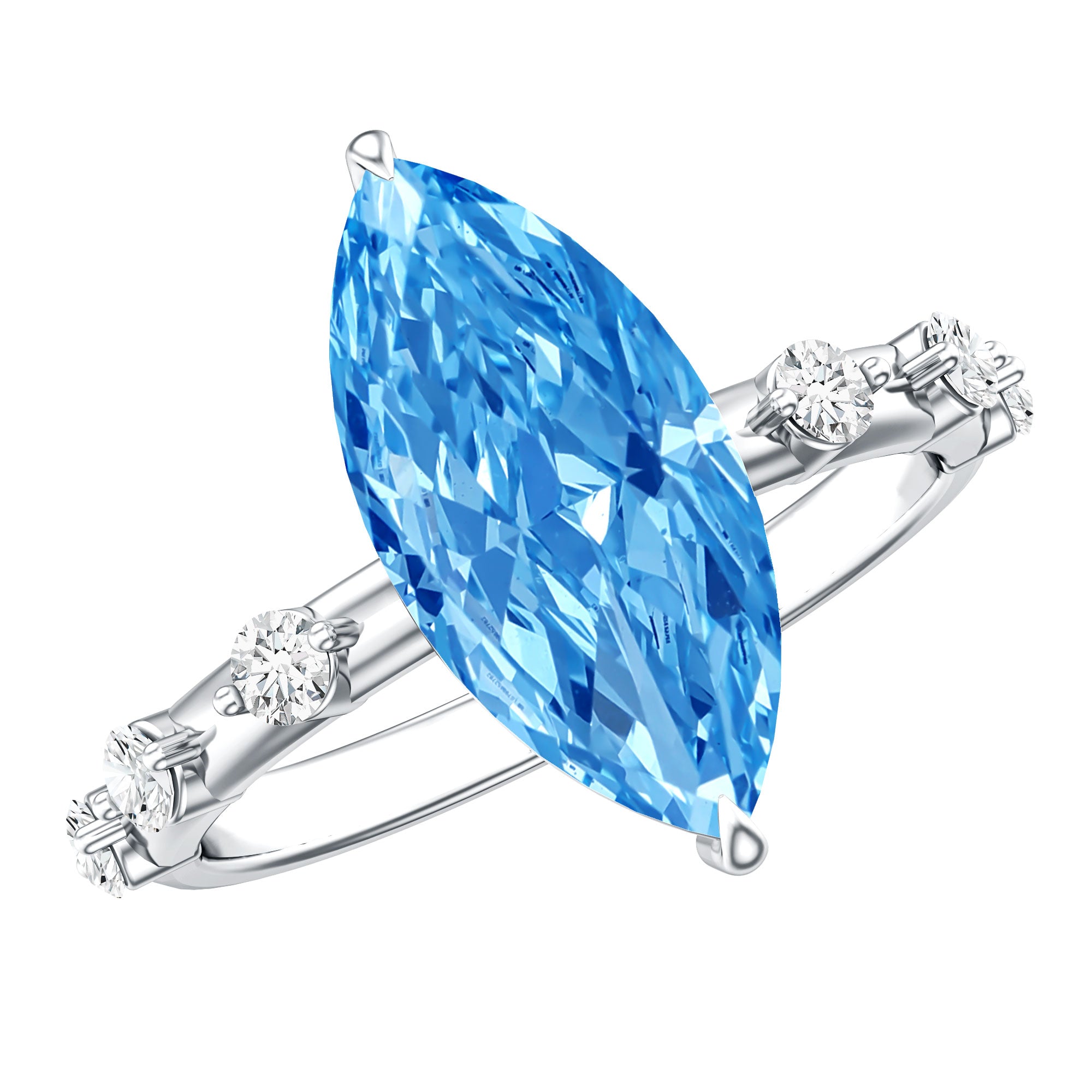 IGI Certified 3 Carat Lab Grown Blue Diamond Marquise Engagement Ring with Spaced Accent Vivid Blue - VS1 - Rosec Jewels