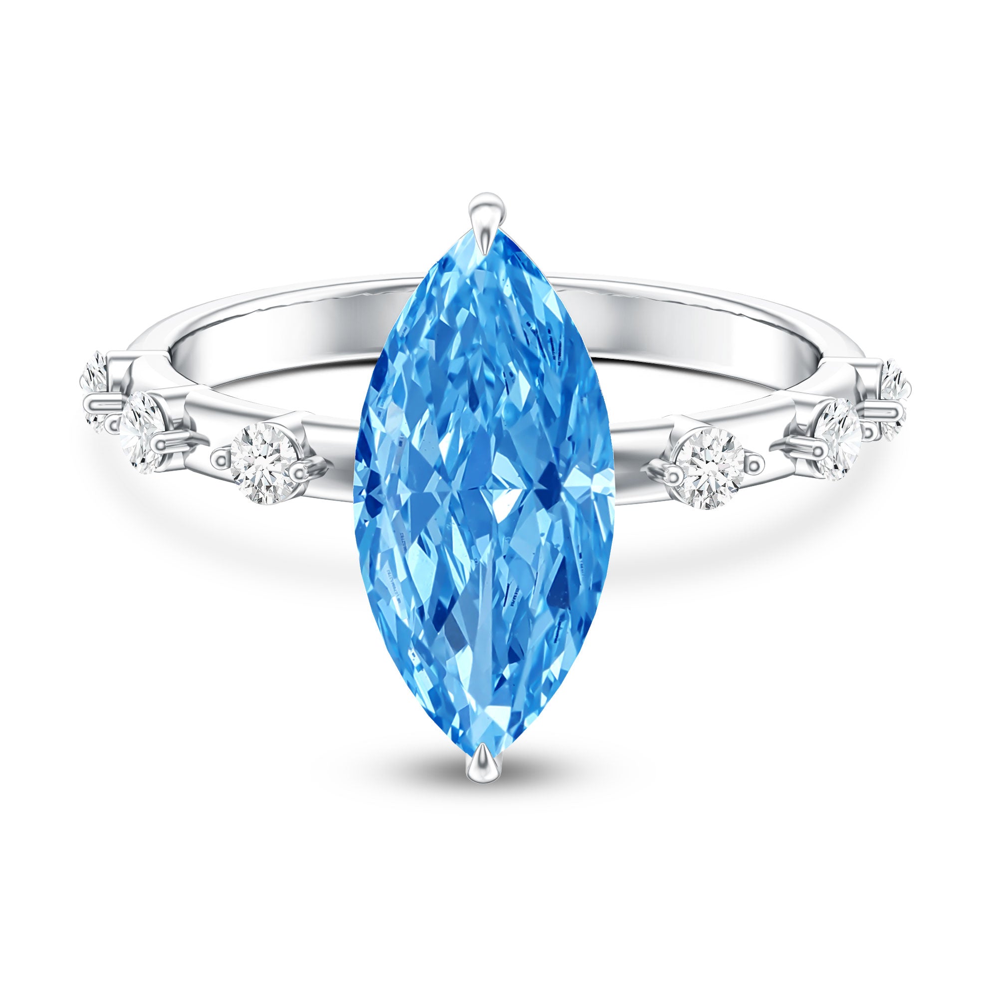 IGI Certified 3 Carat Lab Grown Blue Diamond Marquise Engagement Ring with Spaced Accent Vivid Blue - VS1 - Rosec Jewels
