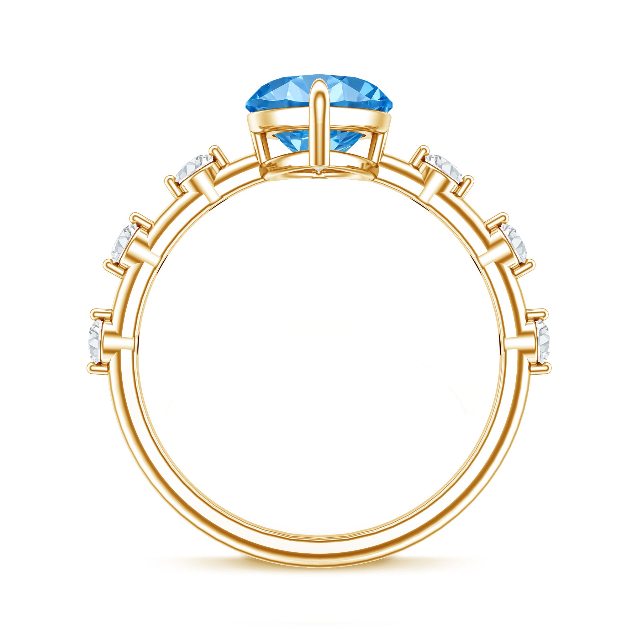 IGI Certified 3 Carat Lab Grown Blue Diamond Marquise Engagement Ring with Spaced Accent Vivid Blue - VS1 - Rosec Jewels