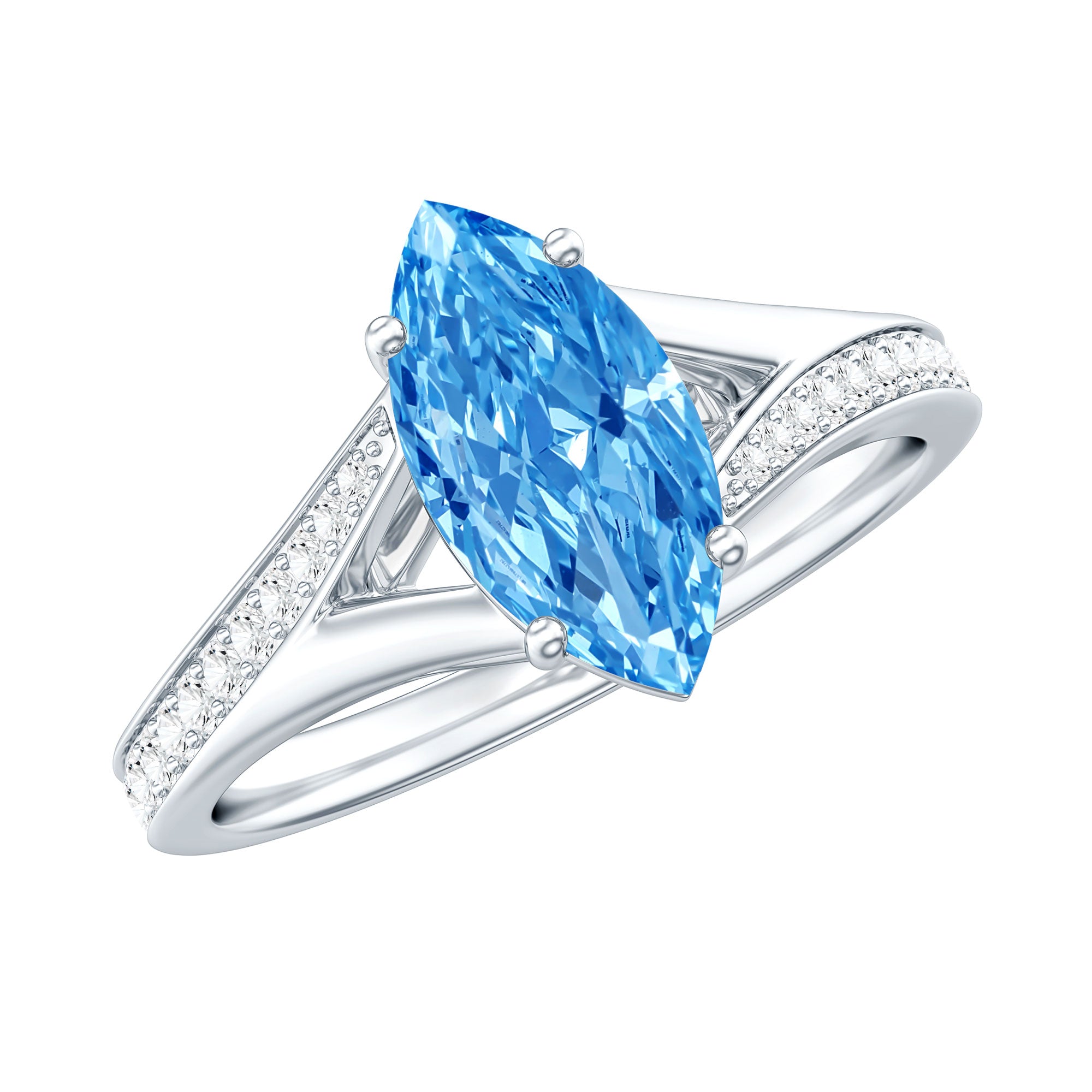 Rosec Jewels-Marquise Cut IGI Certified 1 Carat Lab Grown Blue Diamond Engagement Ring with Split Shank