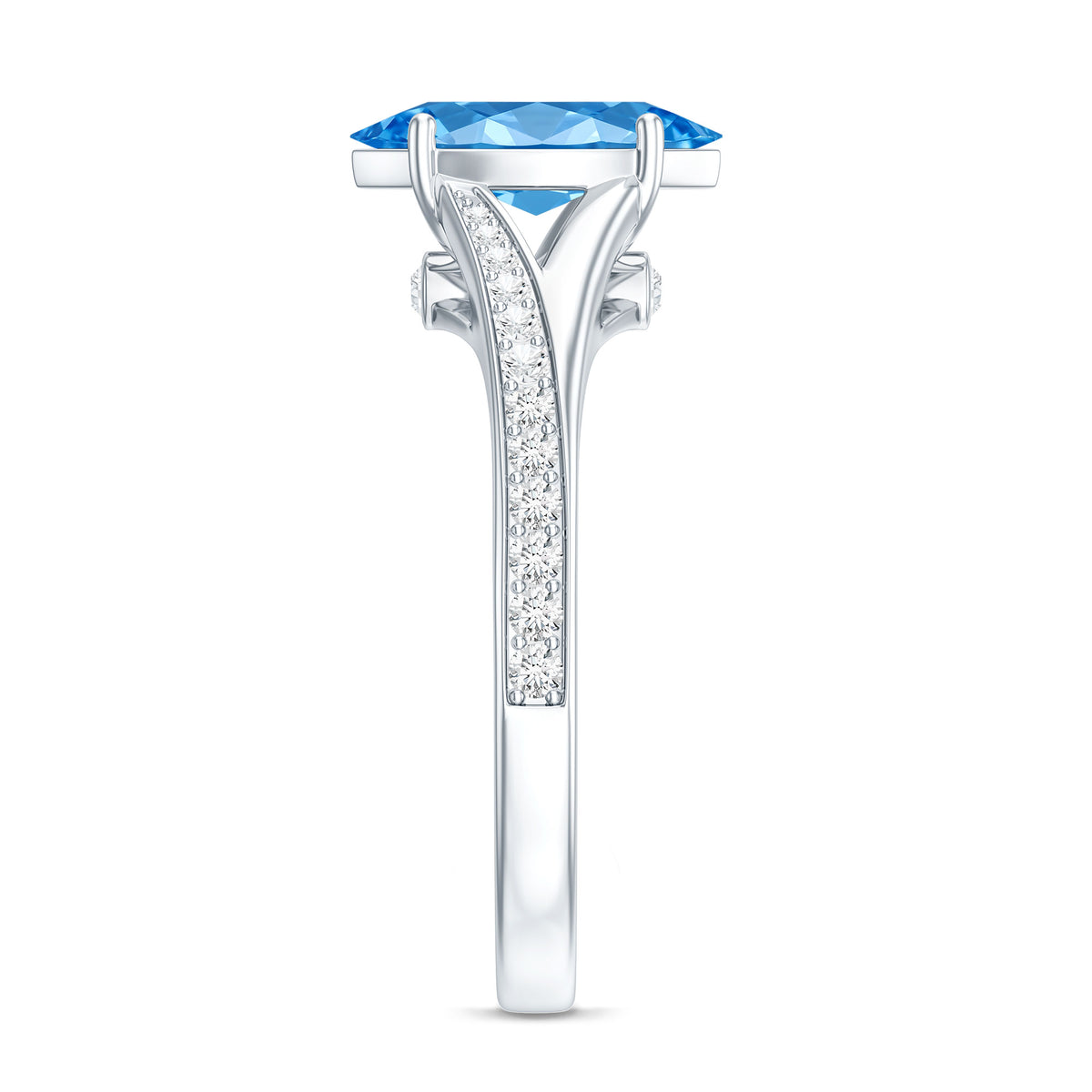 Marquise Cut IGI Certified 1 Carat Lab Grown Blue Diamond Engagement Ring with Split Shank Vivid Blue - VS1 - Rosec Jewels