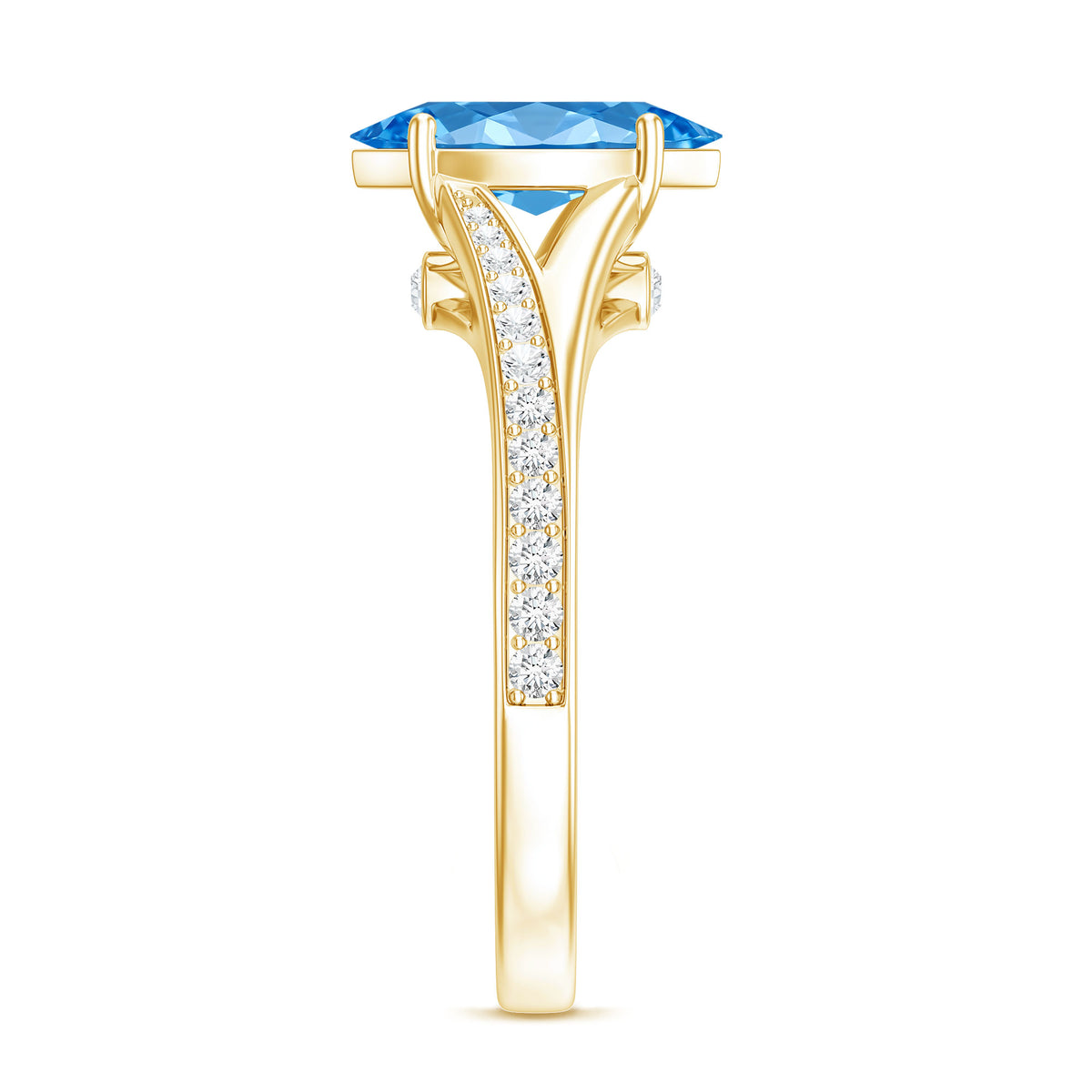 Marquise Cut IGI Certified 1 Carat Lab Grown Blue Diamond Engagement Ring with Split Shank Vivid Blue - VS1 - Rosec Jewels