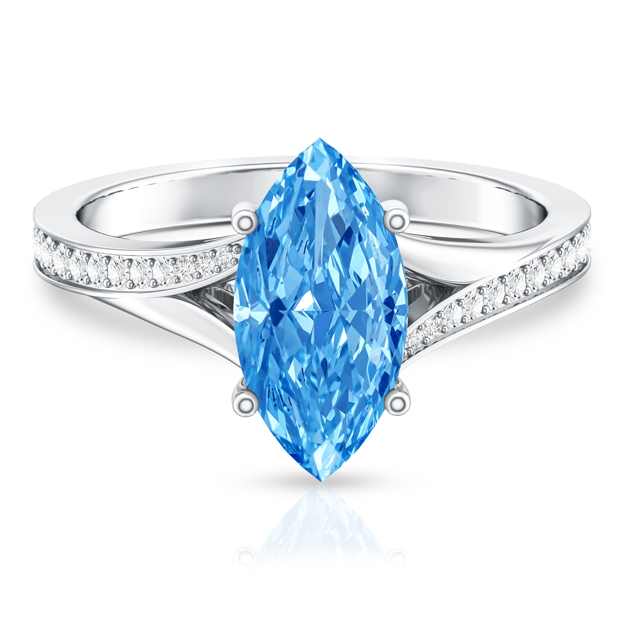 IGI Certified 2 Carat Lab Grown Blue Diamond Split Shank Engagement Ring Vivid Blue - VS1 - Rosec Jewels