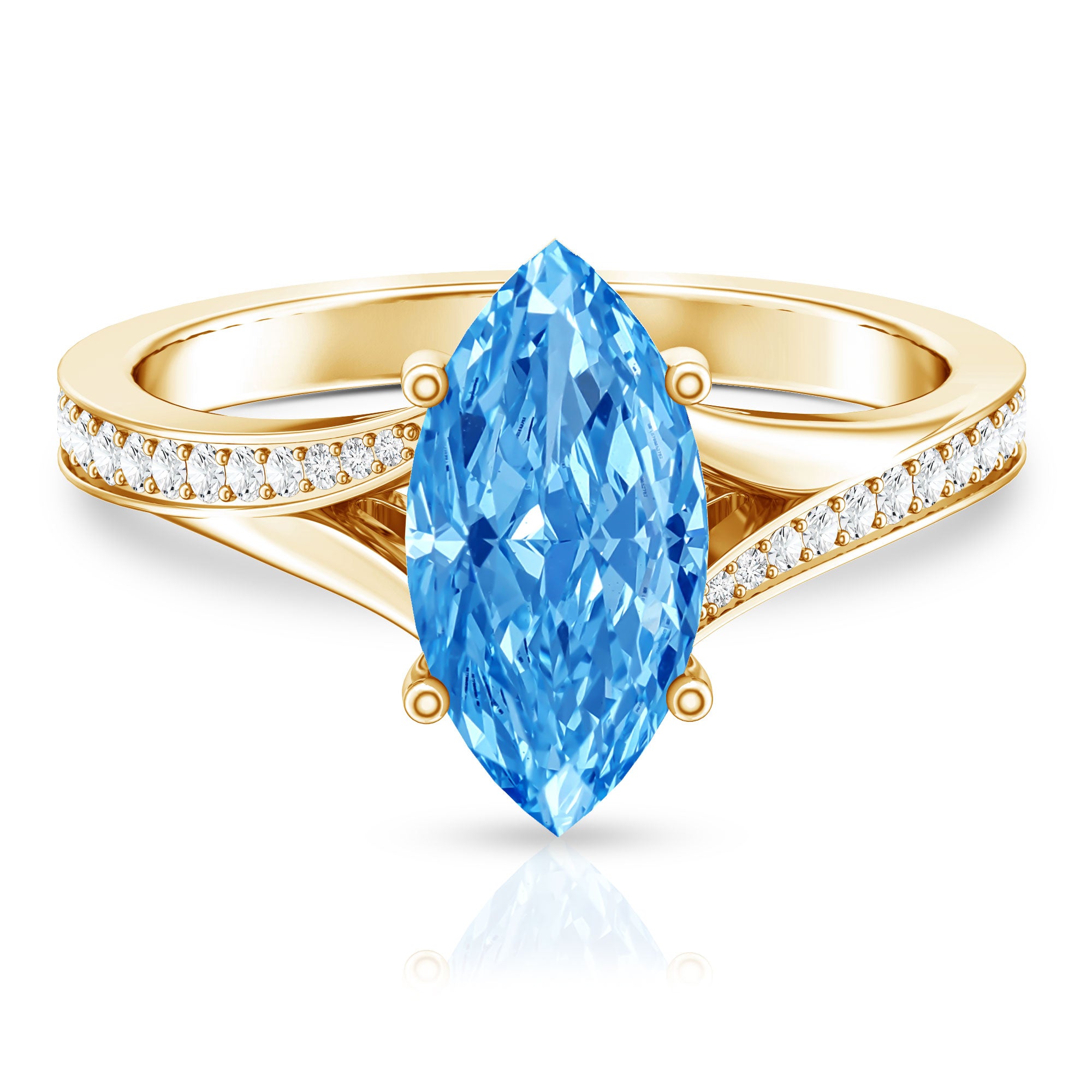 IGI Certified 2 Carat Lab Grown Blue Diamond Split Shank Engagement Ring Vivid Blue - VS1 - Rosec Jewels