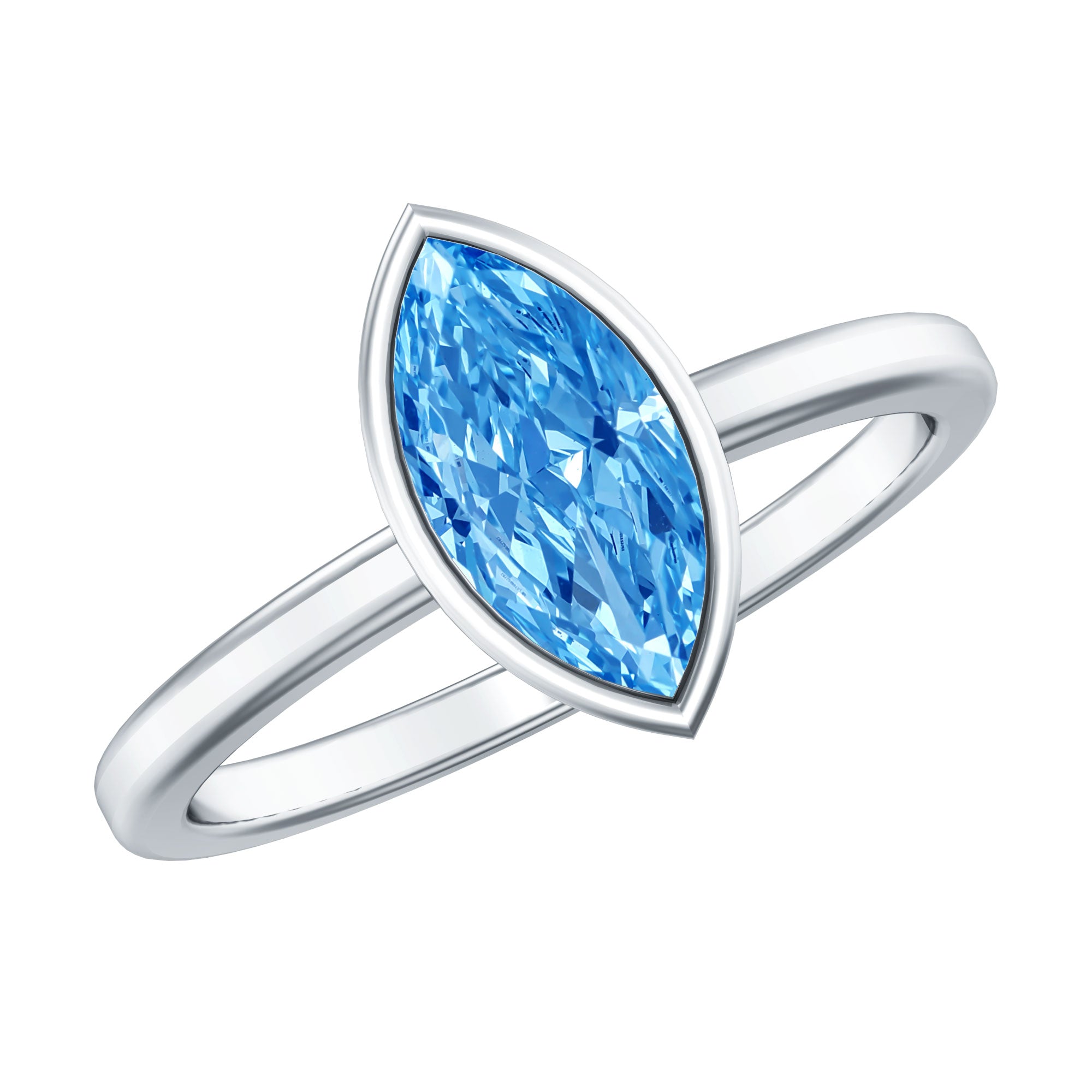 IGI Certified Marquise Cut Lab Grown Blue Diamond 1 Carat Engagement Ring in Bezel Setting Vivid Blue - VS1 - Rosec Jewels