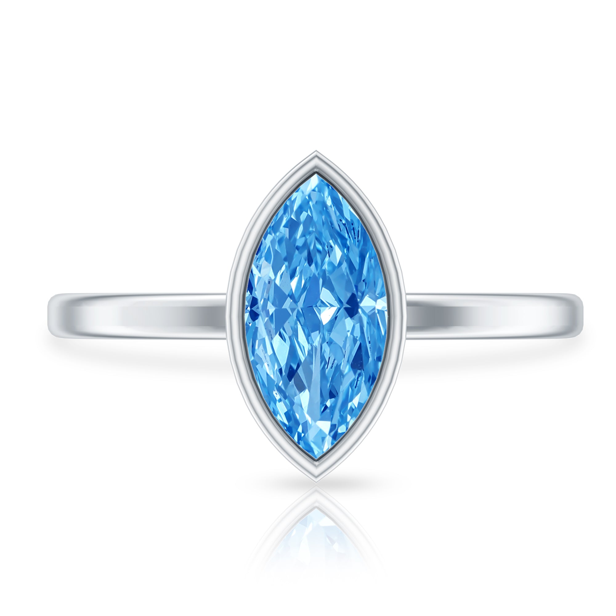 IGI Certified Marquise Cut Lab Grown Blue Diamond 1 Carat Engagement Ring in Bezel Setting Vivid Blue - VS1 - Rosec Jewels