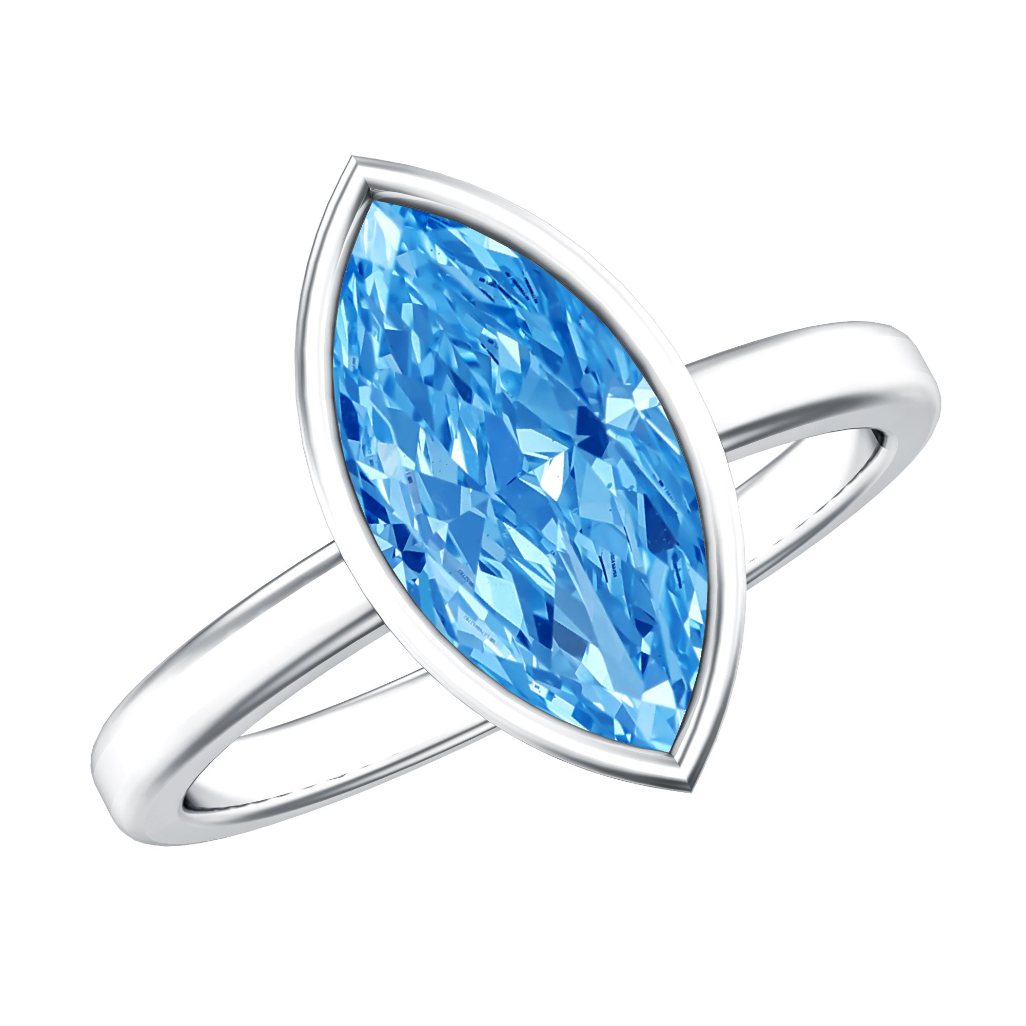 2 Carat Lab Grown Blue Diamond Marquise Solitaire Engagement Ring IGI Certified Vivid Blue - VS1 - Rosec Jewels