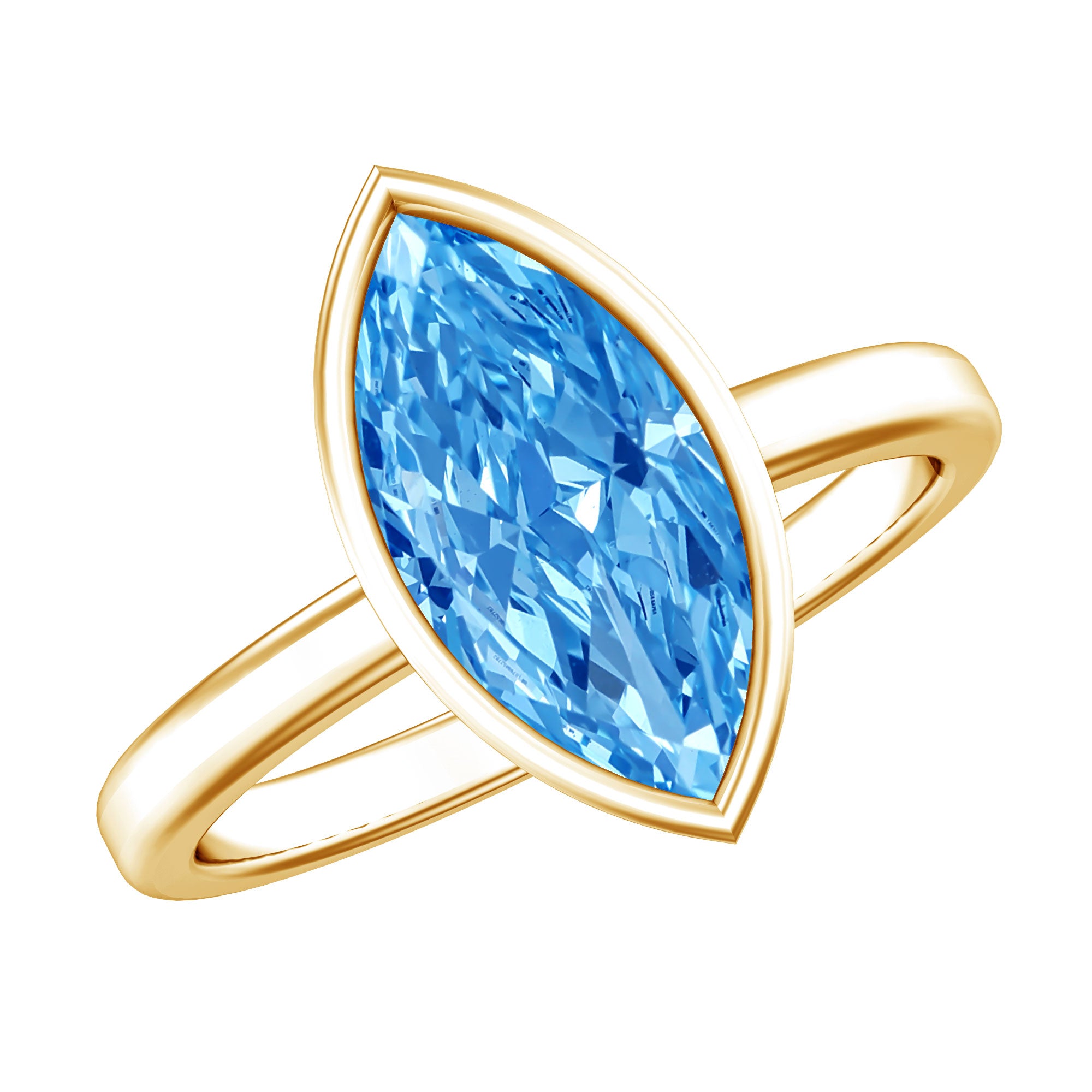 2 Carat Lab Grown Blue Diamond Marquise Solitaire Engagement Ring IGI Certified Vivid Blue - VS1 - Rosec Jewels