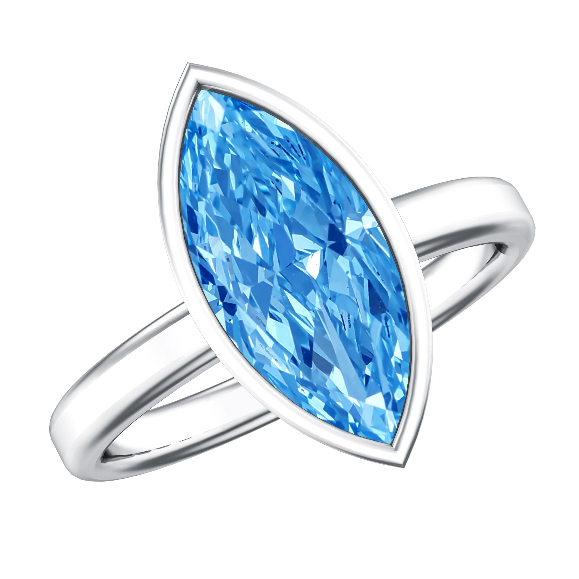 IGI Certified Bezel Set Lab Grown Blue Diamond Marquise Engagement Ring 3 Carat Vivid Blue - VS1 - Rosec Jewels