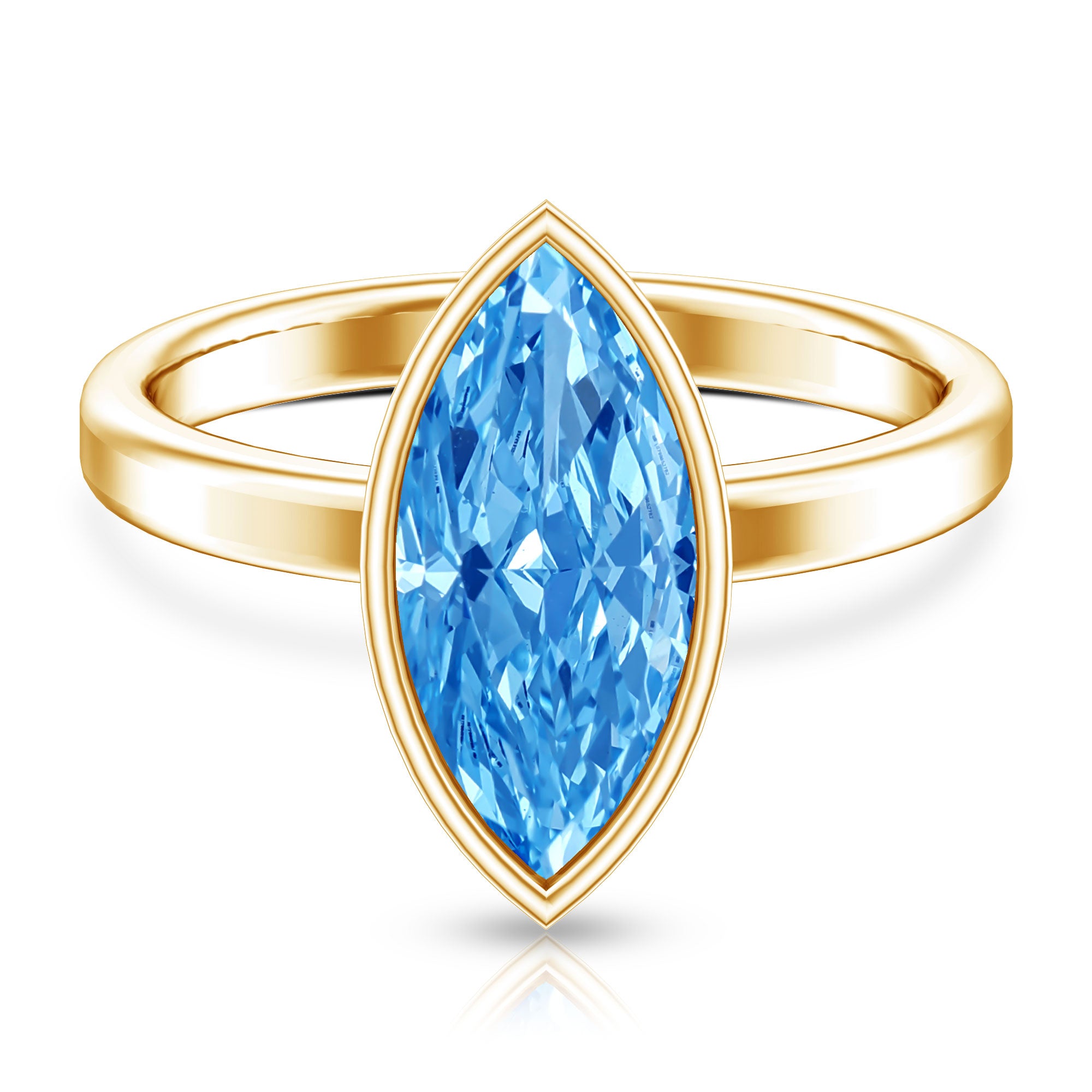 IGI Certified Bezel Set Lab Grown Blue Diamond Marquise Engagement Ring 3 Carat Vivid Blue - VS1 - Rosec Jewels