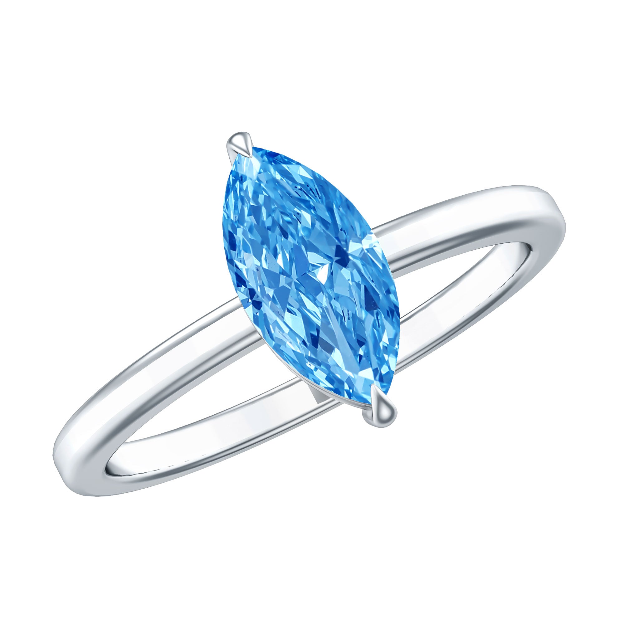 Solitaire 1 Carat Marquise Cut Lab Grown Blue Diamond Engagement Ring with IGI Certificate Vivid Blue - VS1 - Rosec Jewels