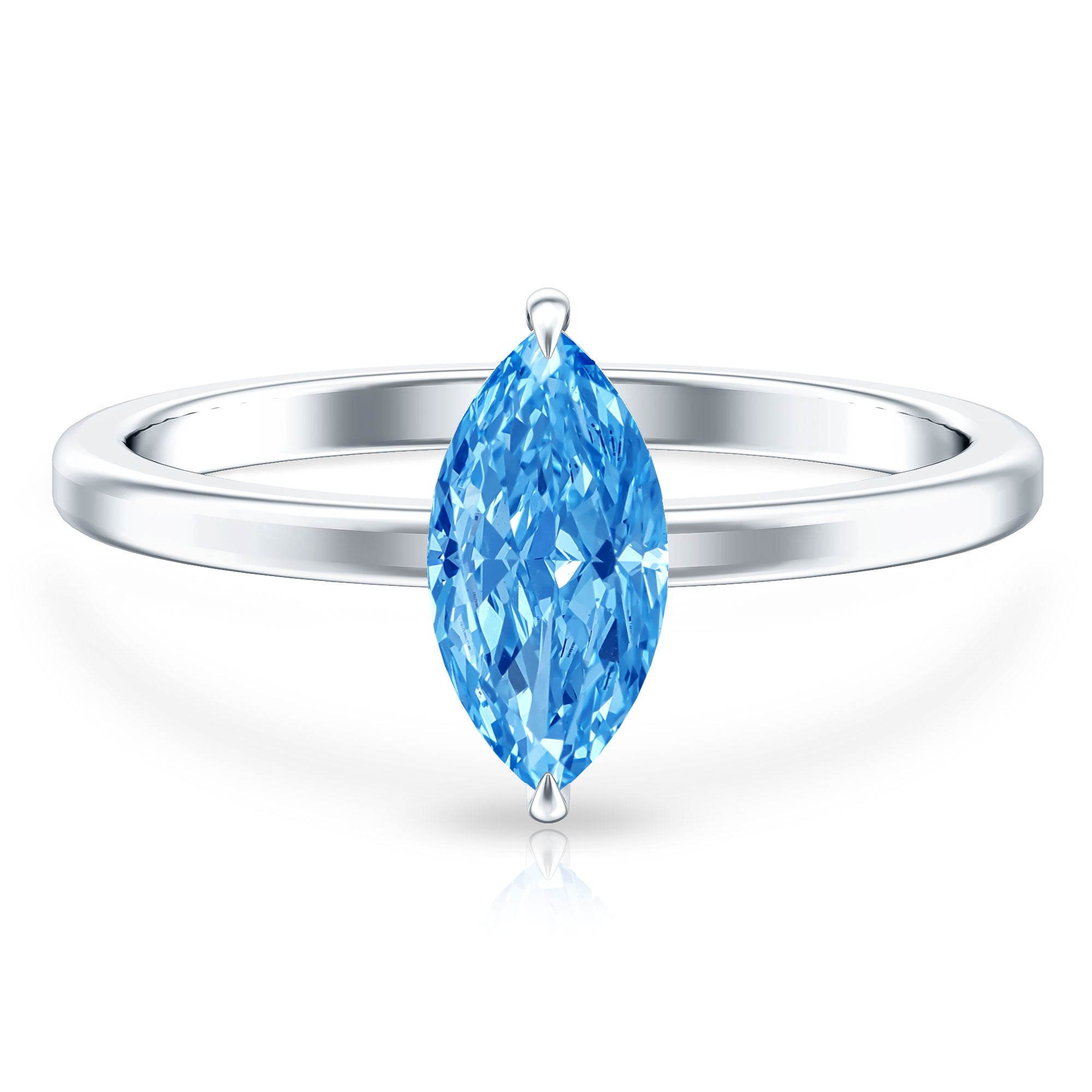 Solitaire 1 Carat Marquise Cut Lab Grown Blue Diamond Engagement Ring with IGI Certificate Vivid Blue - VS1 - Rosec Jewels