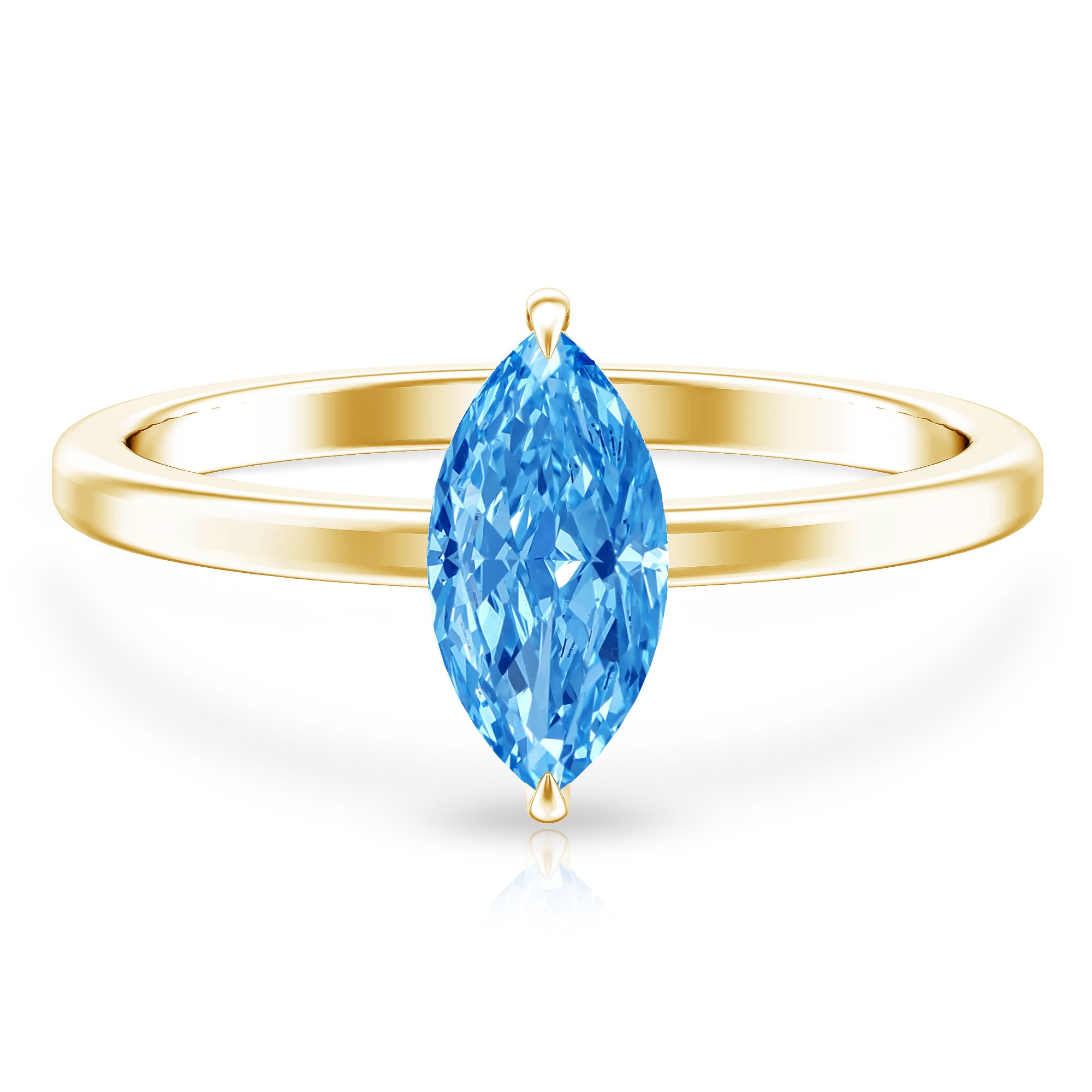 Solitaire 1 Carat Marquise Cut Lab Grown Blue Diamond Engagement Ring with IGI Certificate Vivid Blue - VS1 - Rosec Jewels