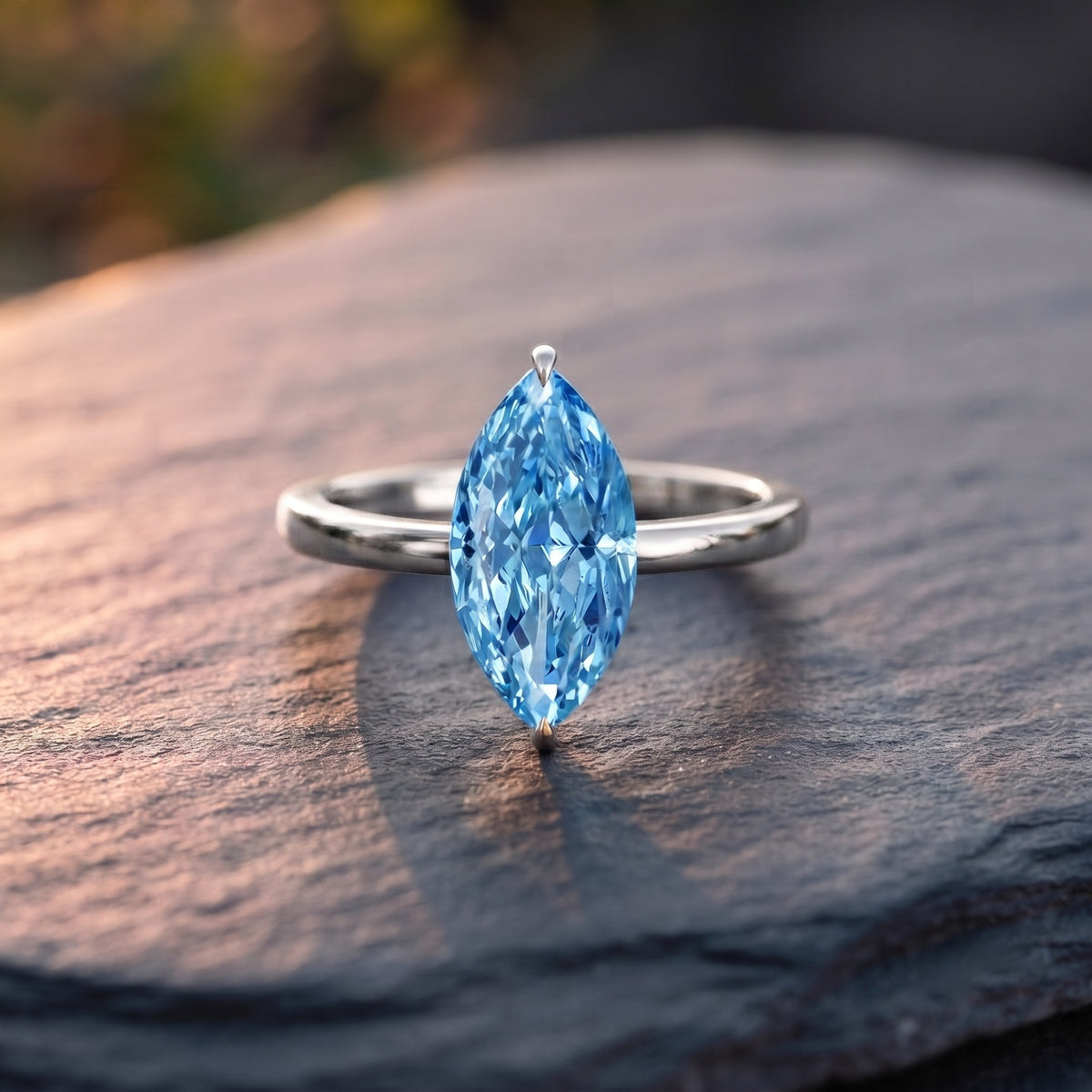 2 Carat Marquise Blue Lab Grown Diamond Solitaire Engagement Ring with IGI Certificate Vivid Blue - VS1 - Rosec Jewels